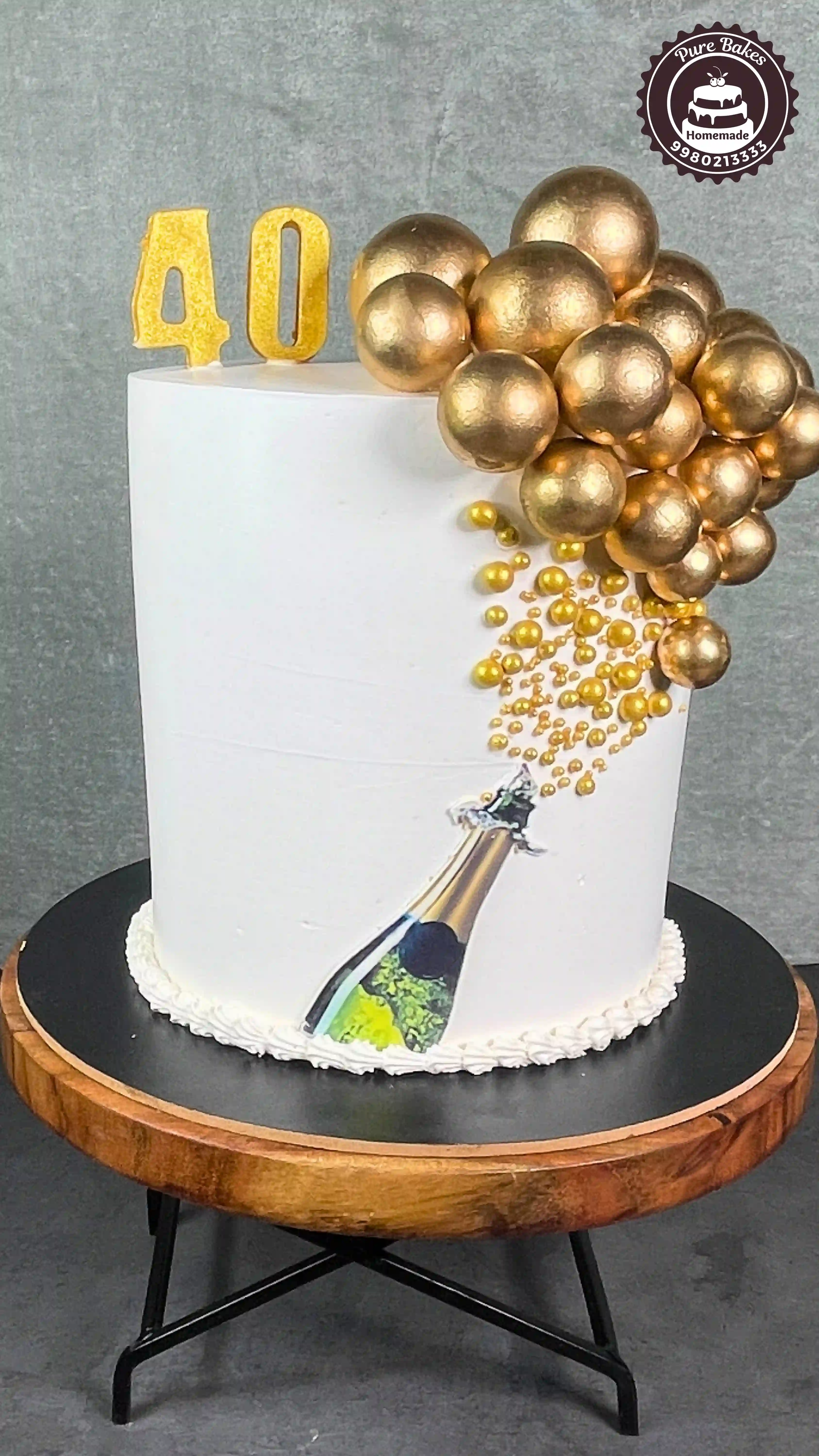 Golden Balloon Burst 40th Birthday Celebration Cake Design