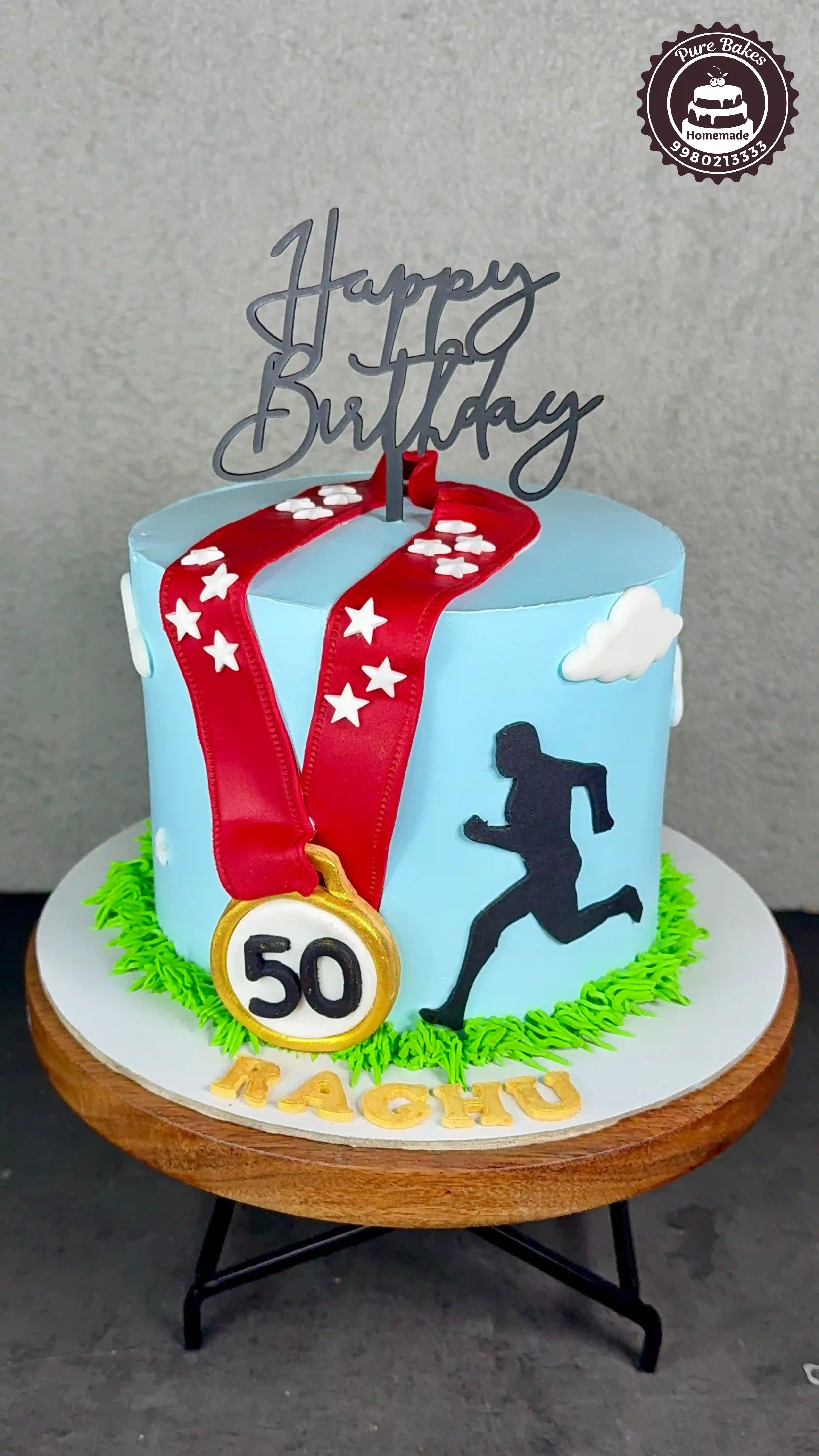 Golden Medal Theme Running Birthday Cake for Sports Lovers