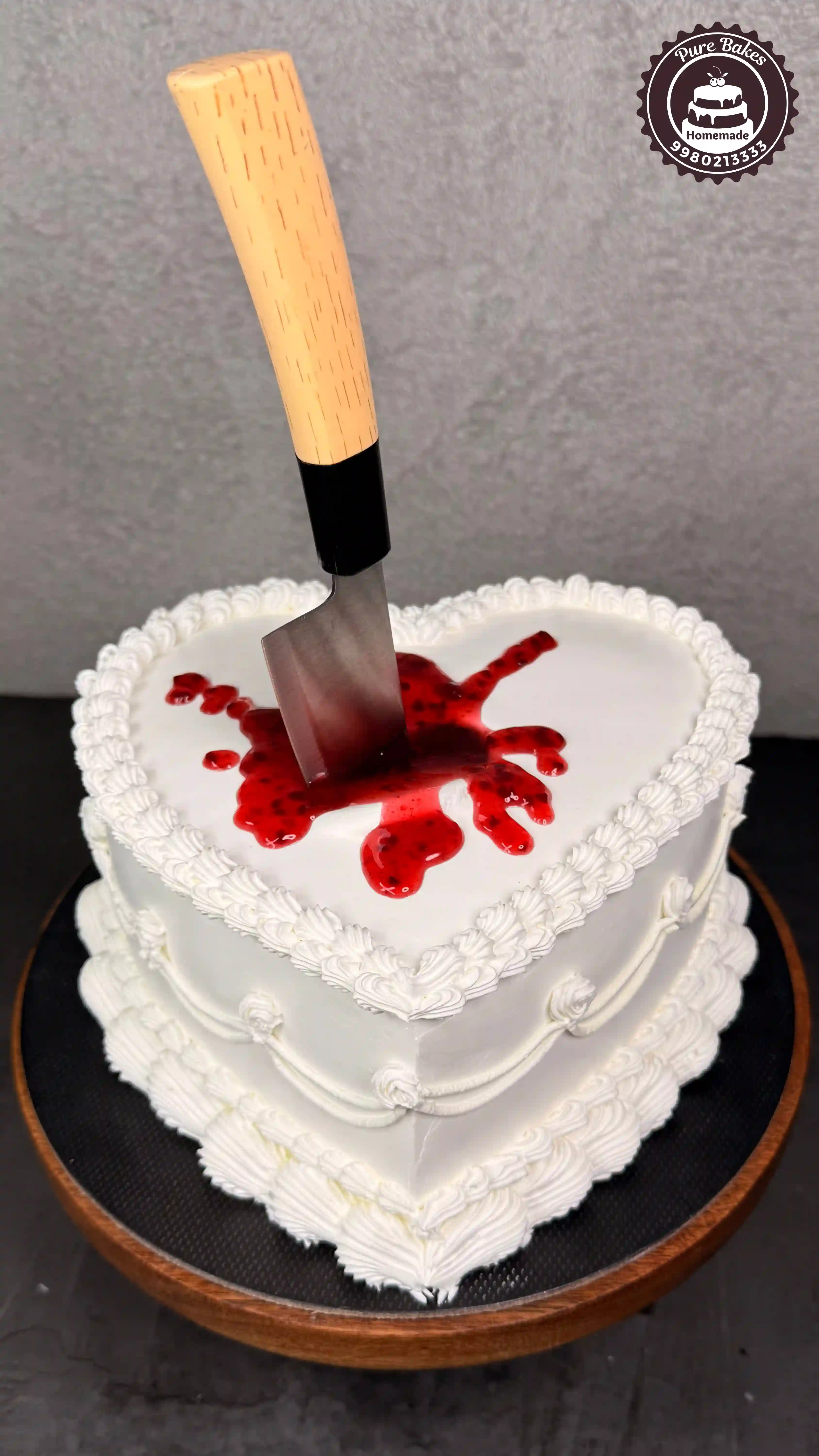 Heart Shape Red Splash Knife Surprise Birthday Cake Design