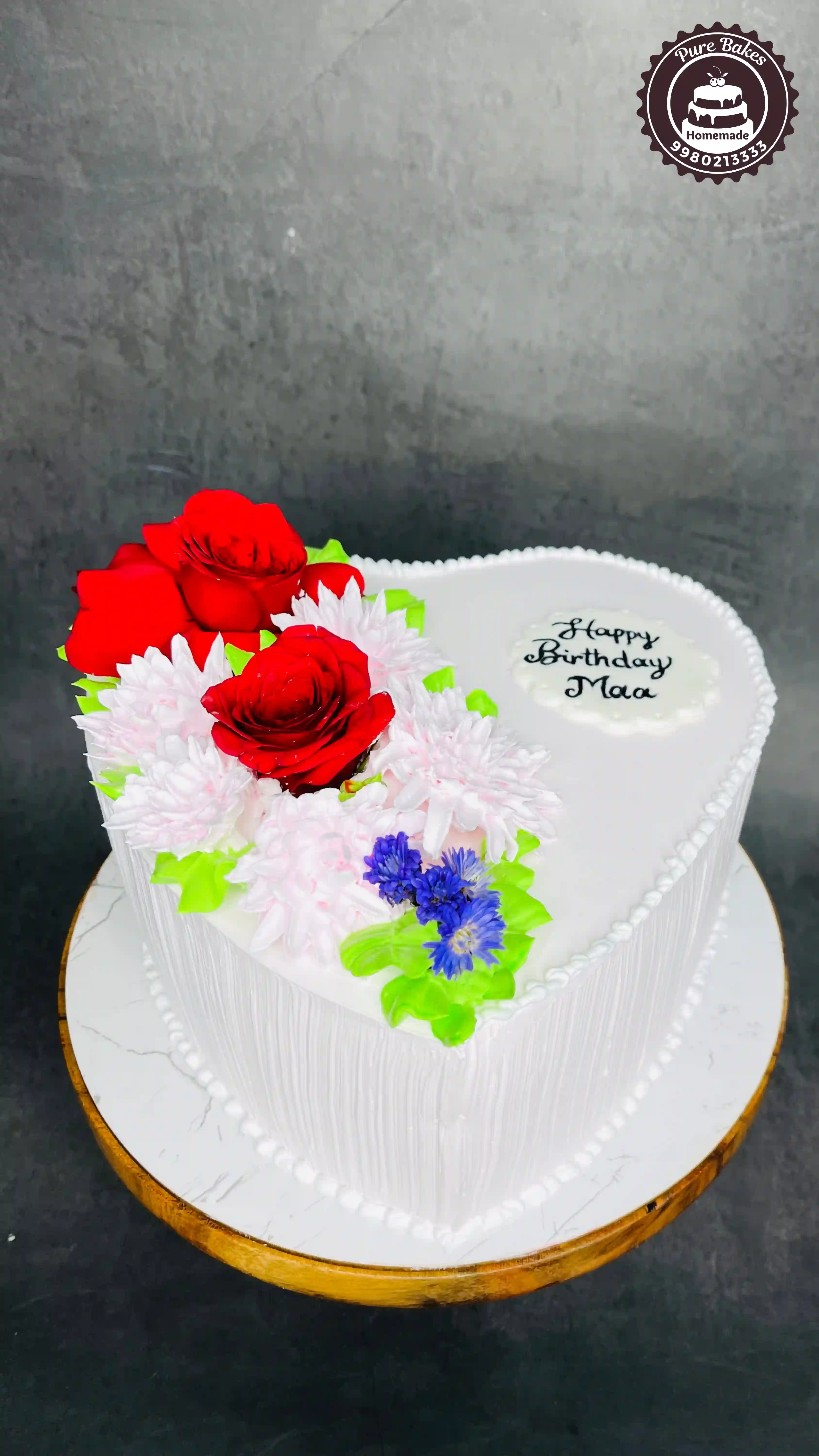 Heart Shaped Birthday Cake with Red Rose Decorations