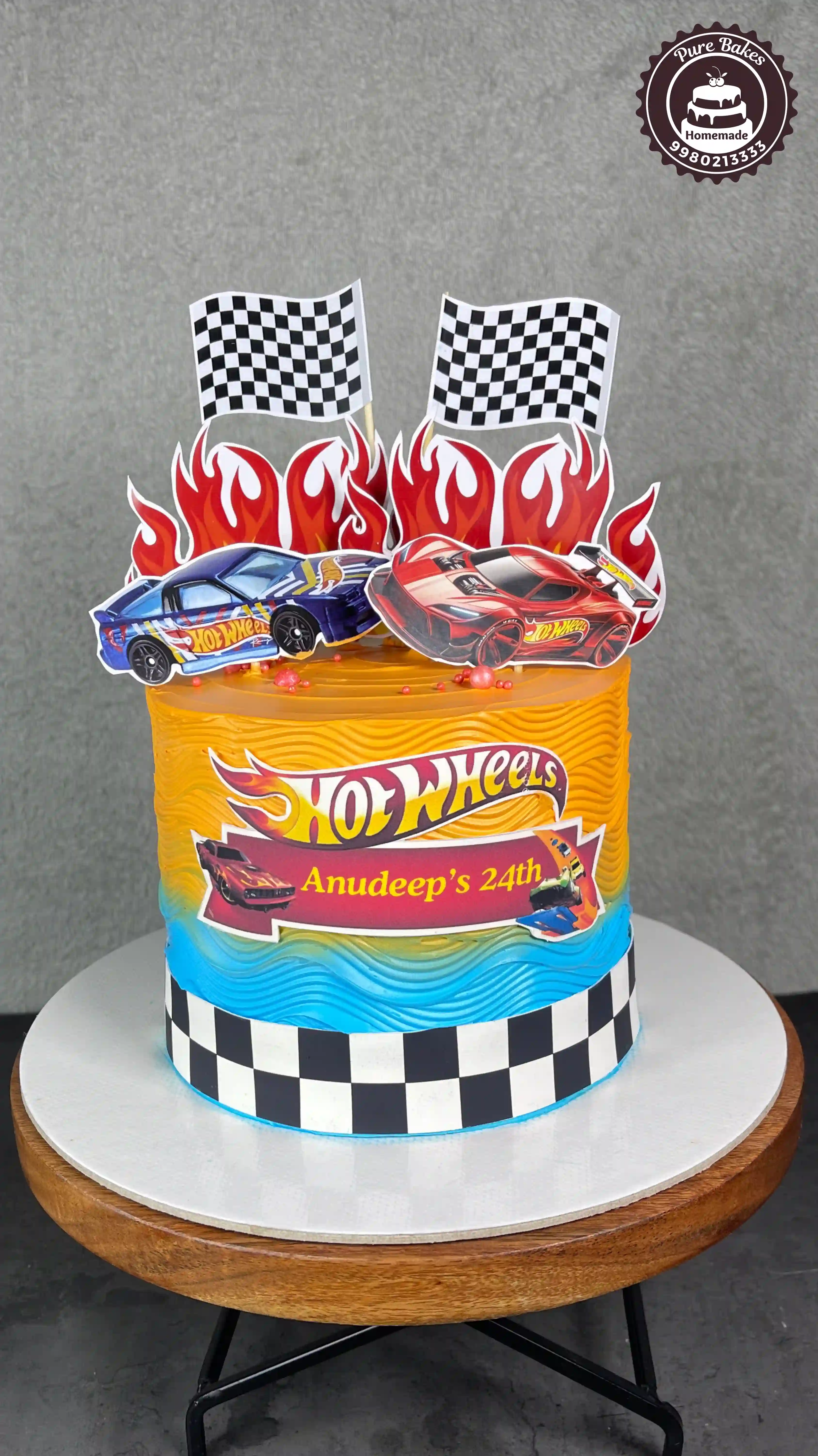 Hot Wheels Theme Birthday Cake with Racing Car Toppers