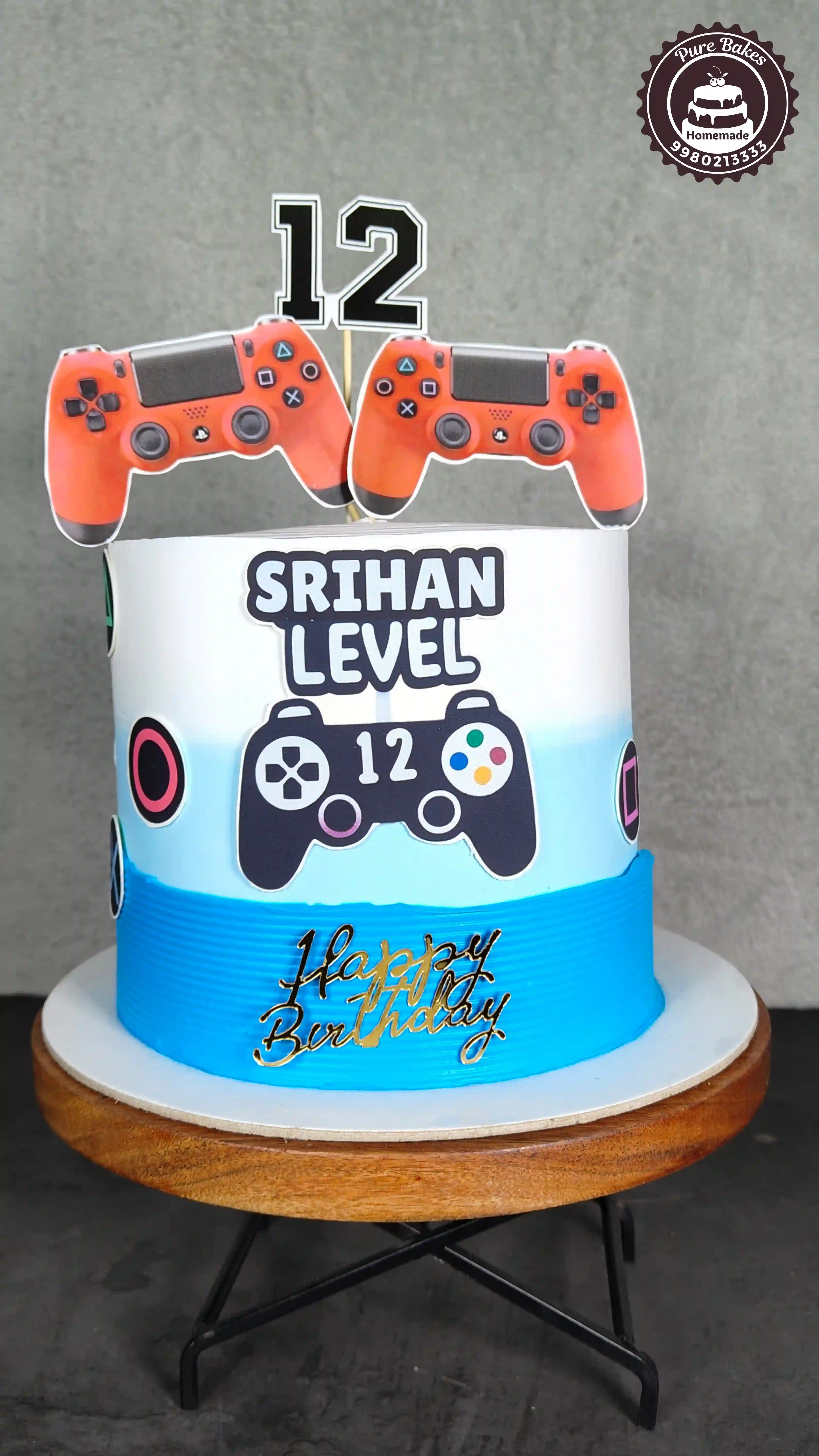 Level 12 Gamer Birthday Cake with Dual Controller Design