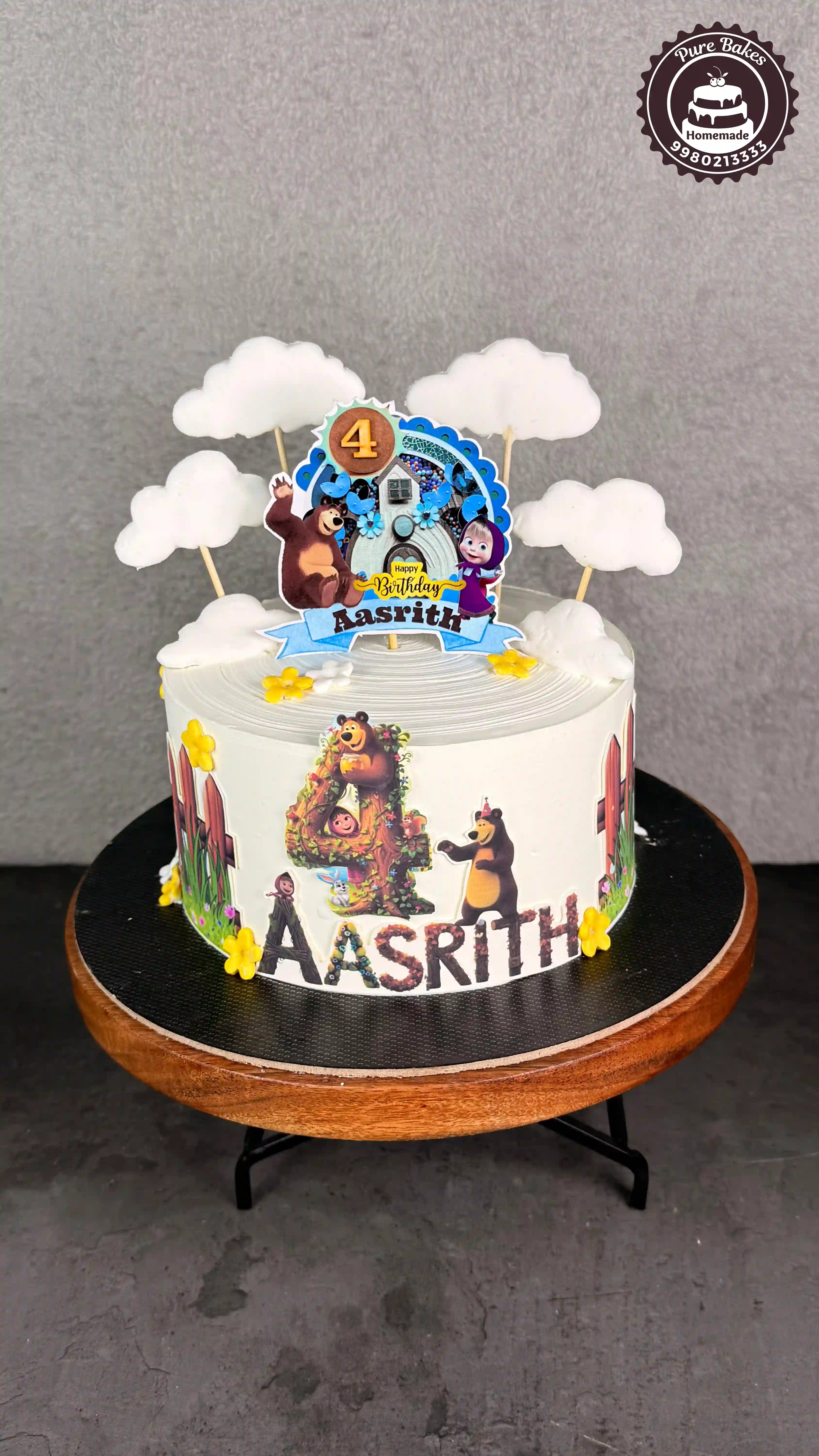 Masha and Bear Fourth Birthday Custom Kids Celebration Cake