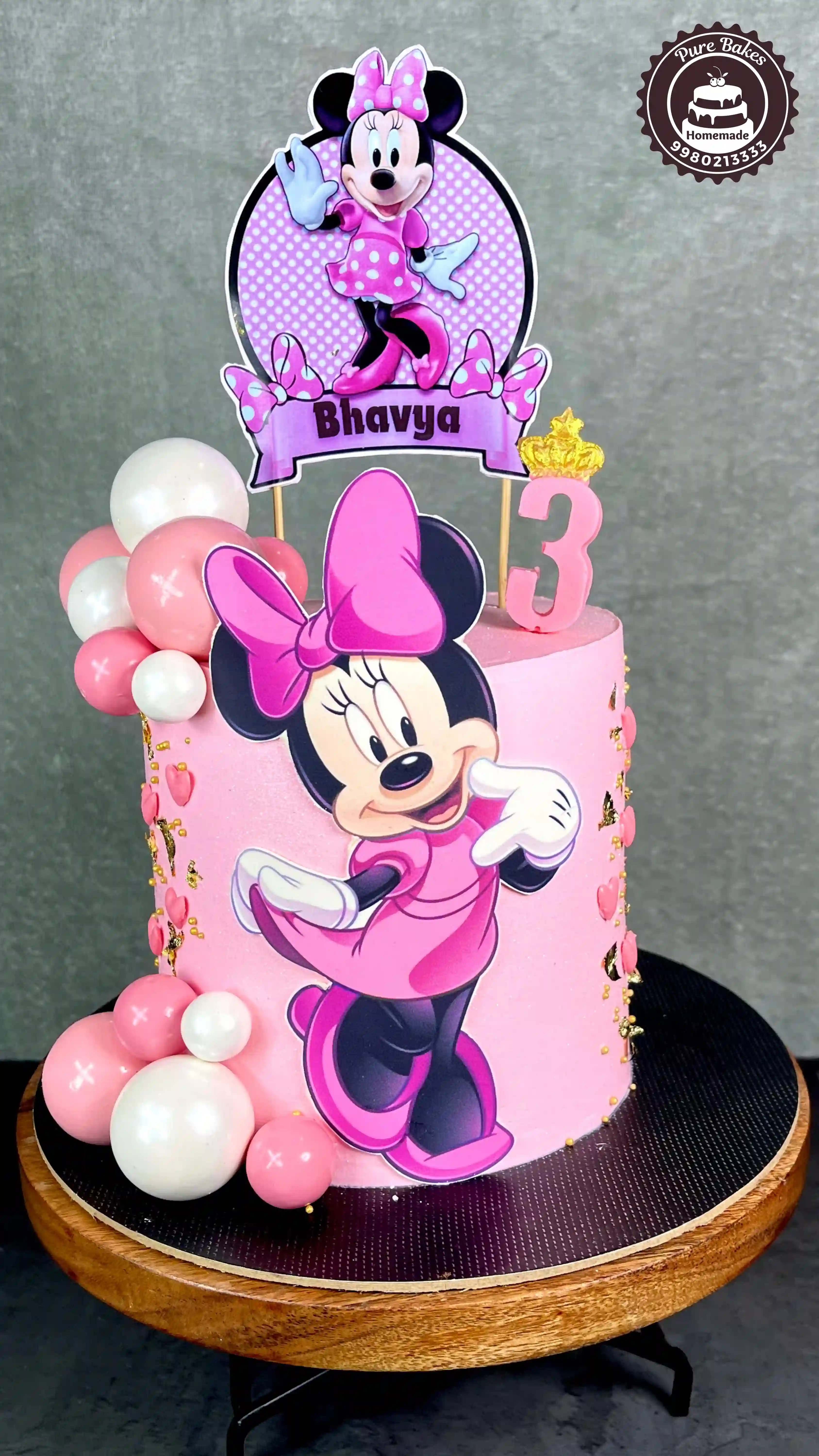 Minnie Mouse Pink Birthday Cake with Custom Name Topper