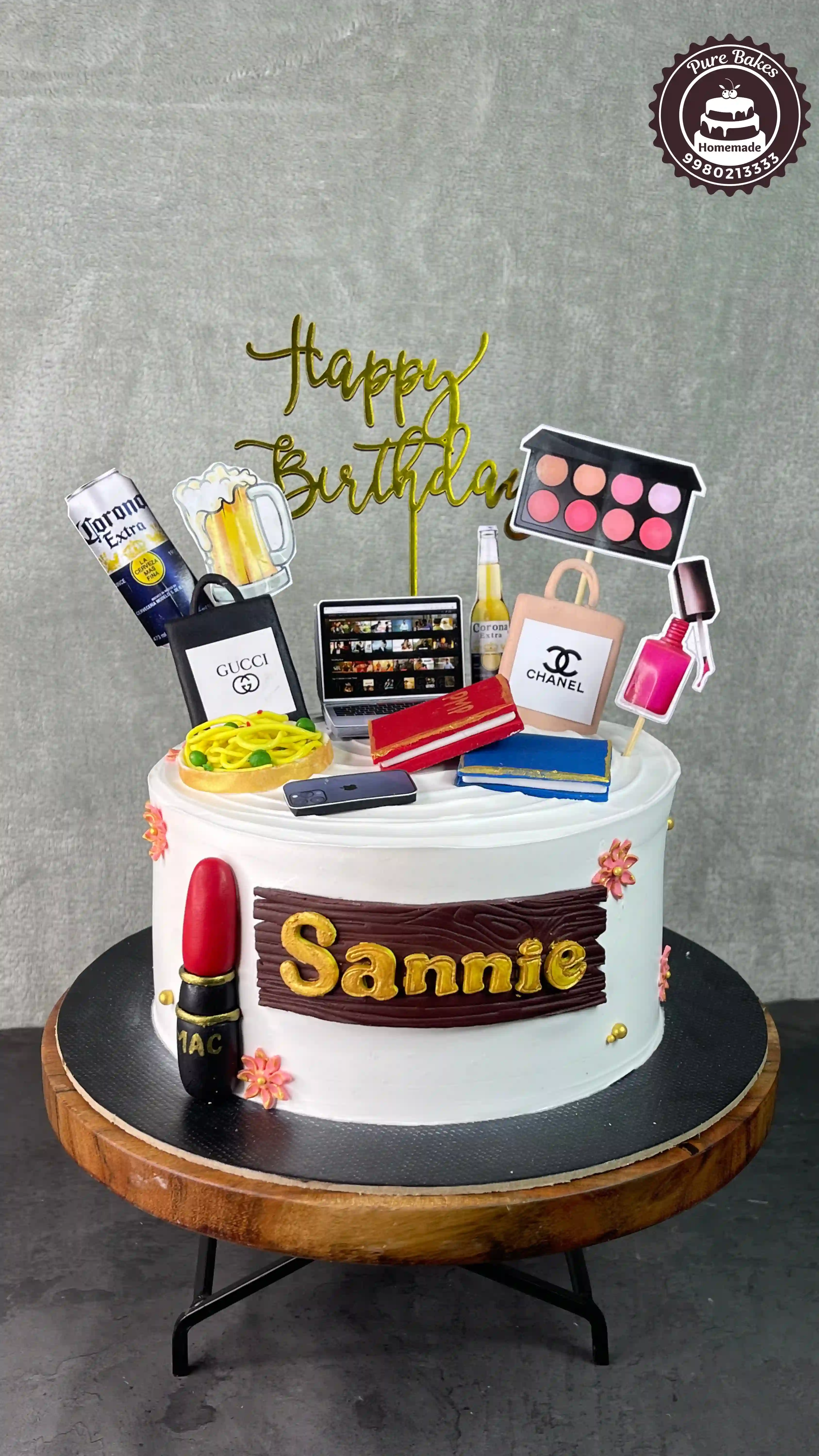 Personalized Birthday Cake with Makeup Fashion and Party Theme Decorations