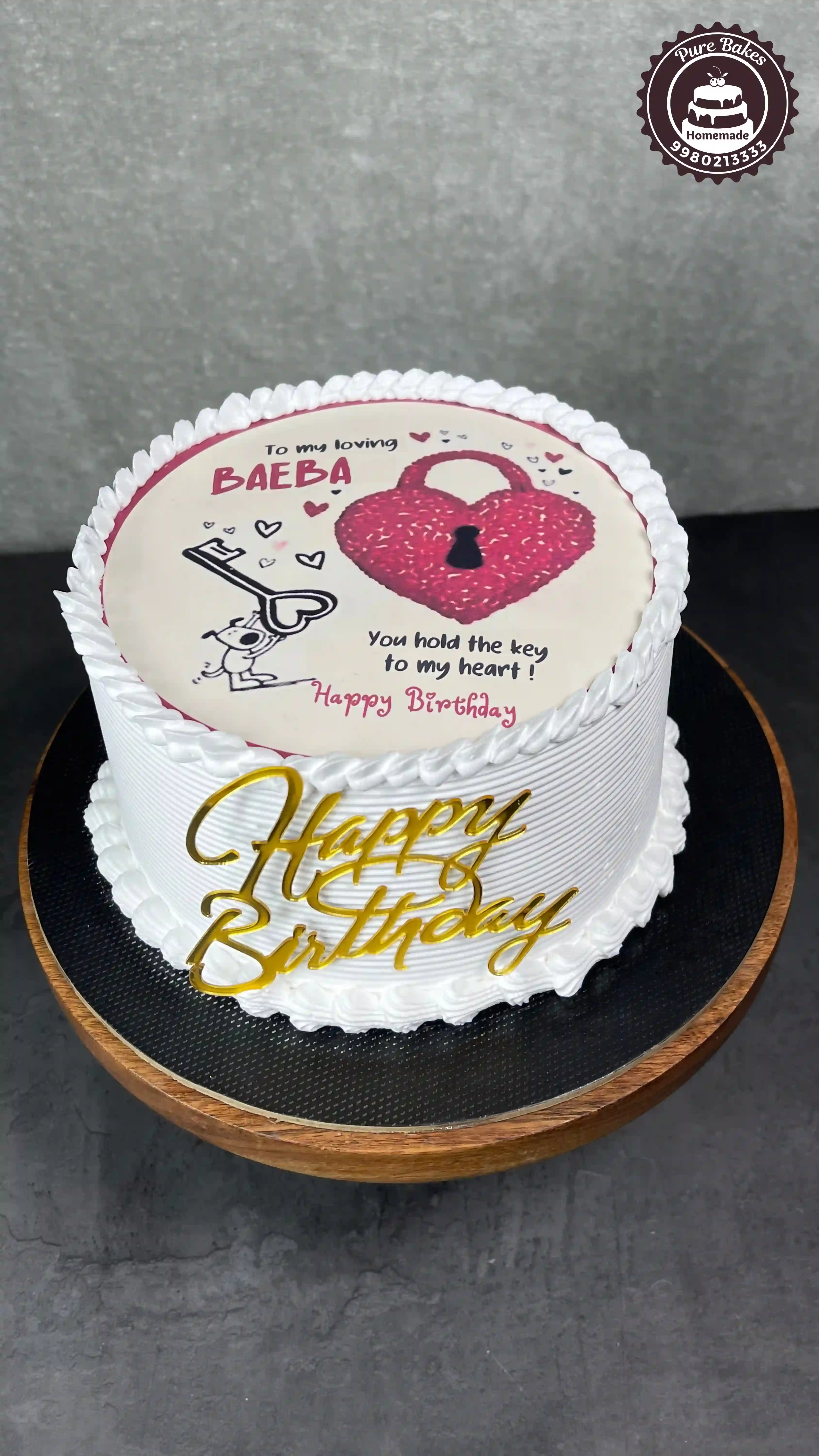 Personalized Heart Theme Birthday Cake with Sweet Message