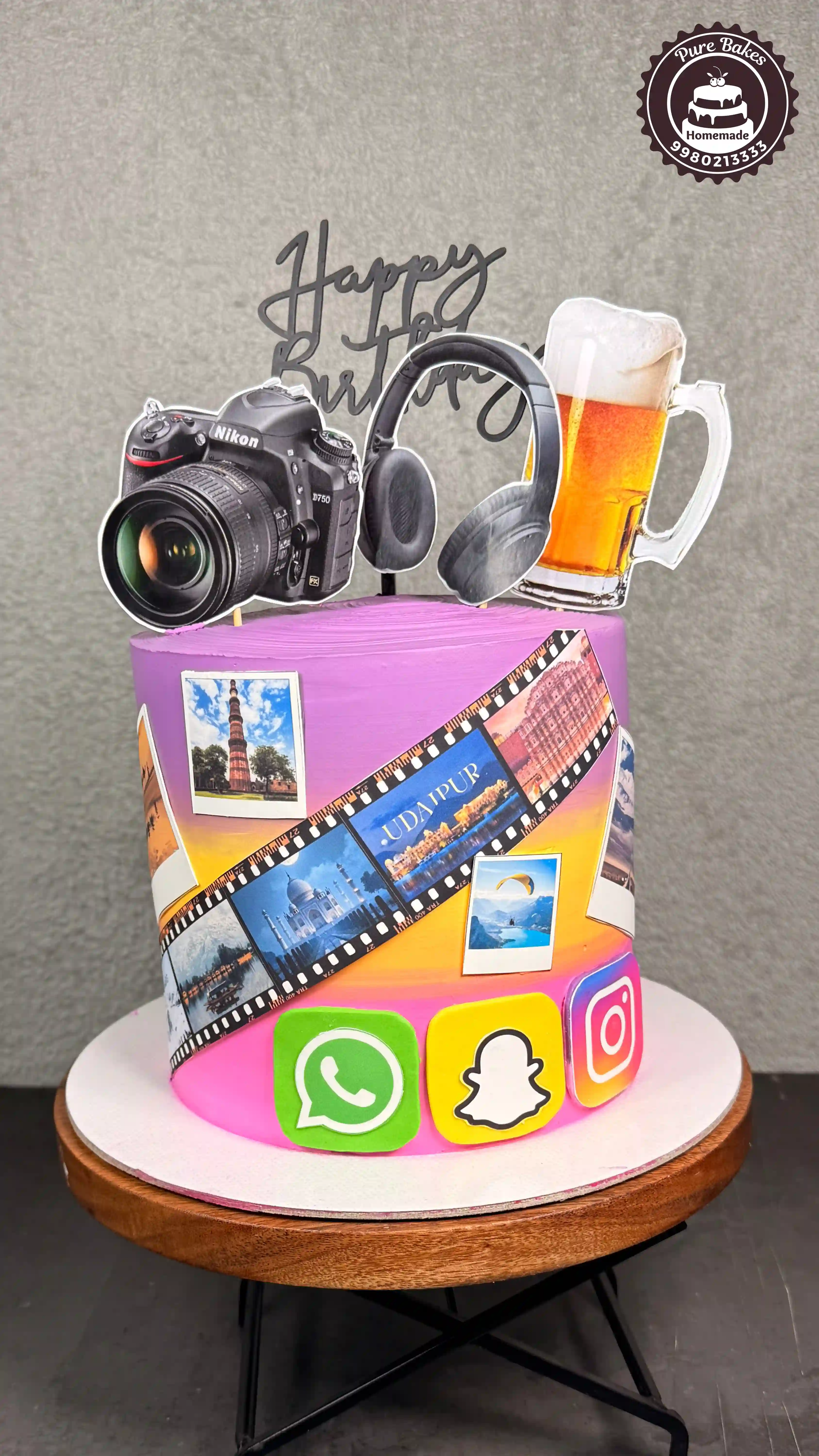 Personalized Travel Photography Social Media Theme Birthday Cake Design