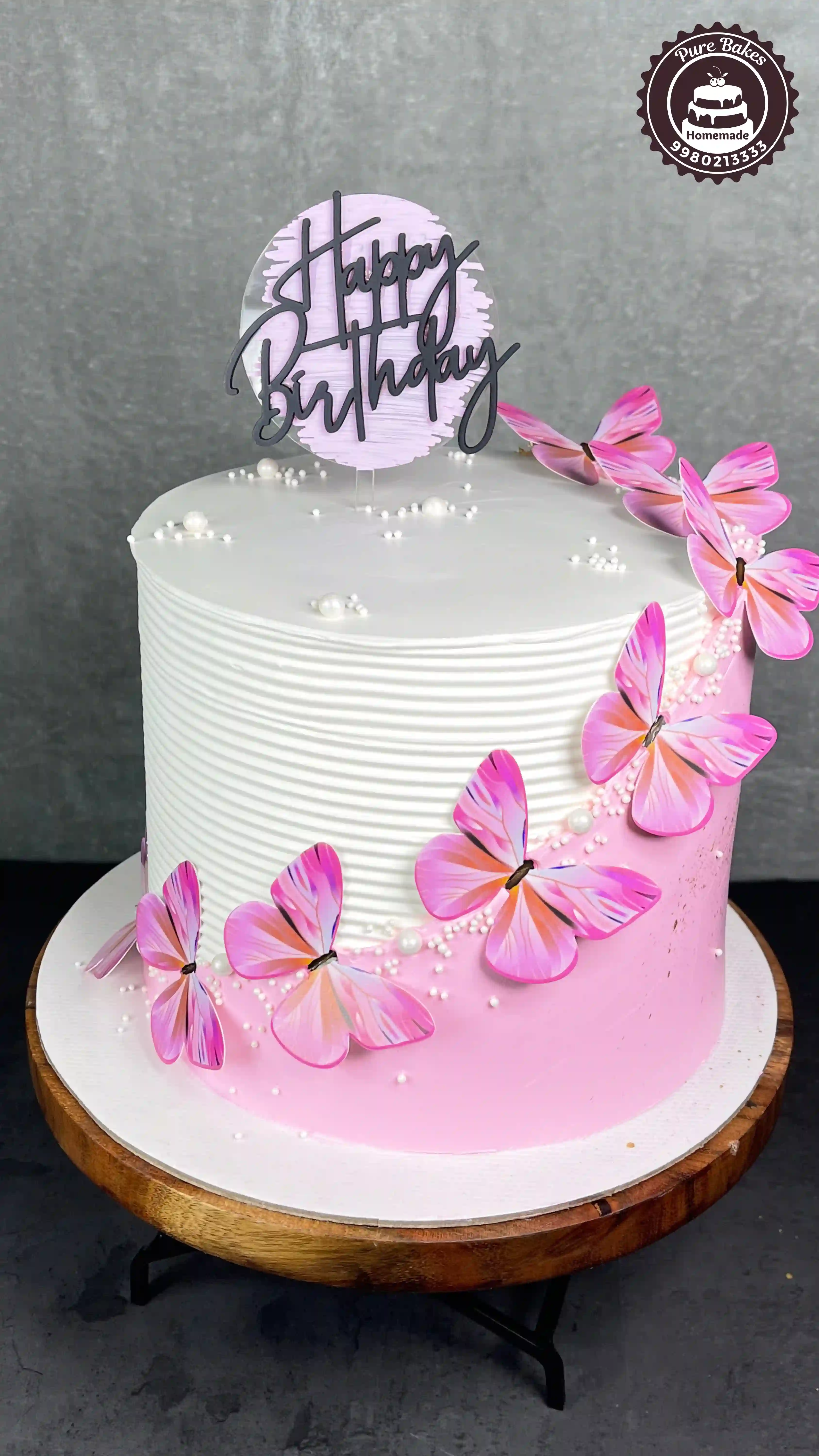Pink Butterfly Birthday Cake With Modern Minimal Design