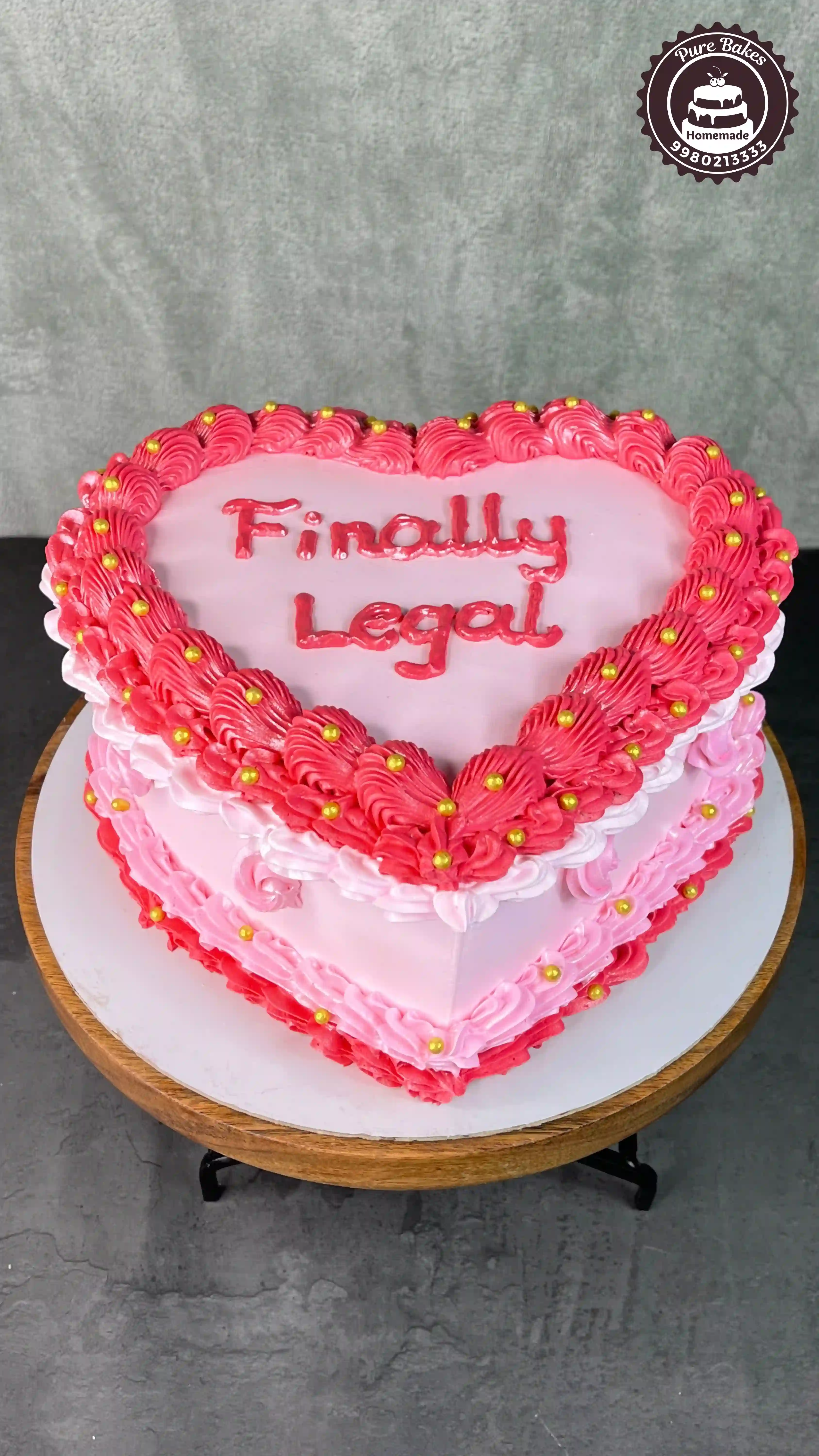 Pink Heart Shape Birthday Cake with Buttercream Border
