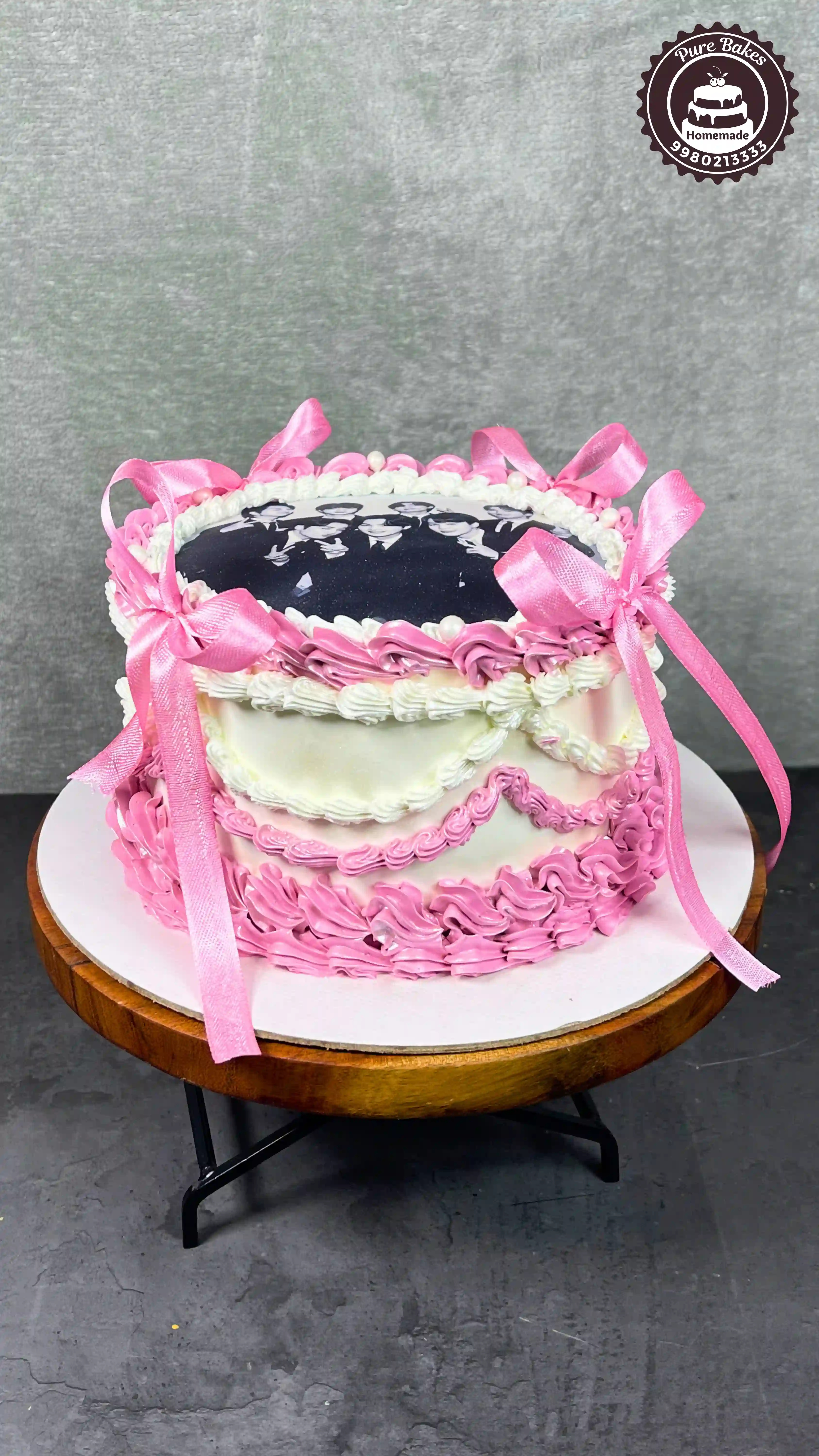 Pink Ribbon Vintage Style KPop Celebration Cake for Girls