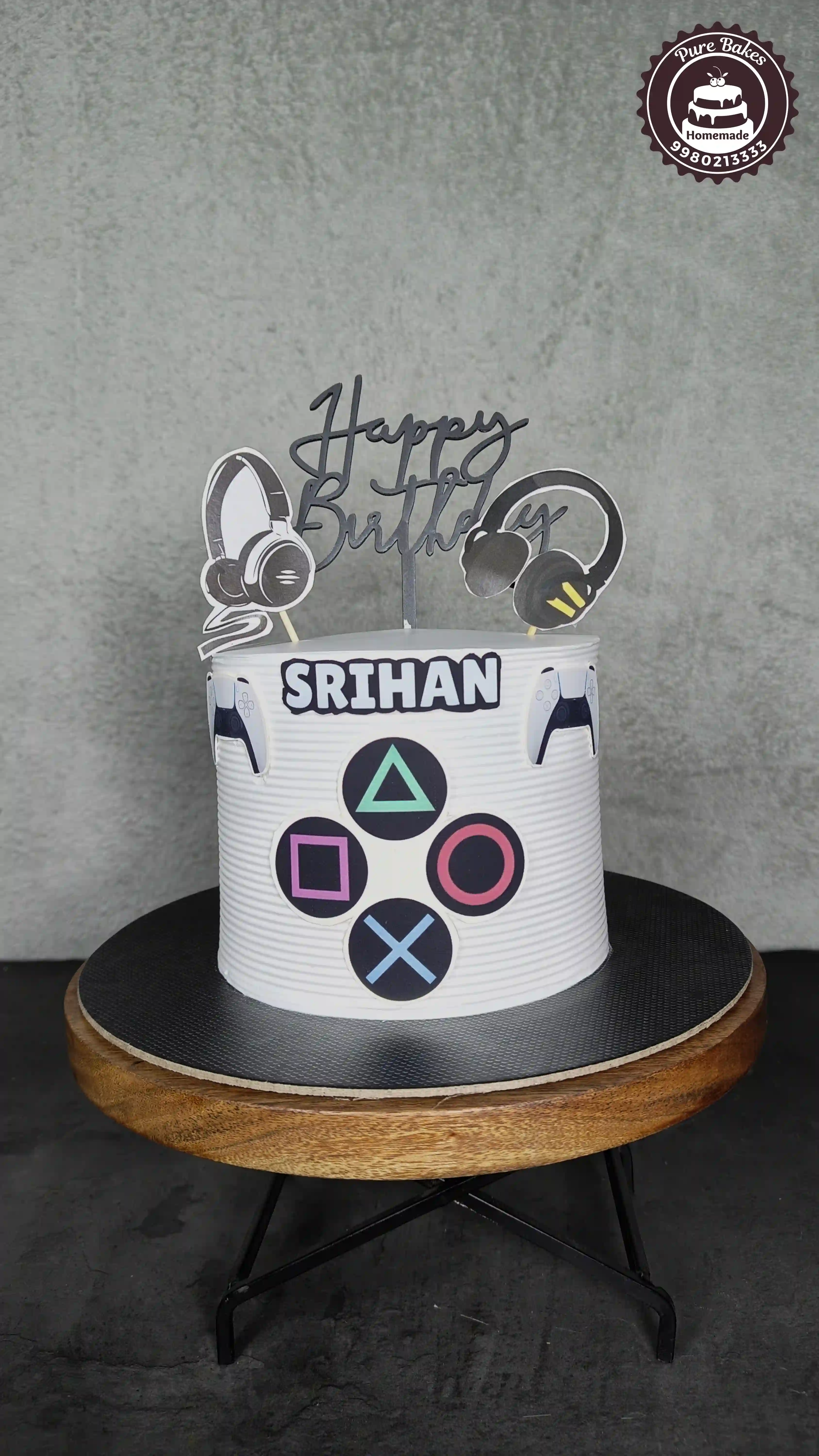 PlayStation Gaming Theme Birthday Cake with Custom Name Topper