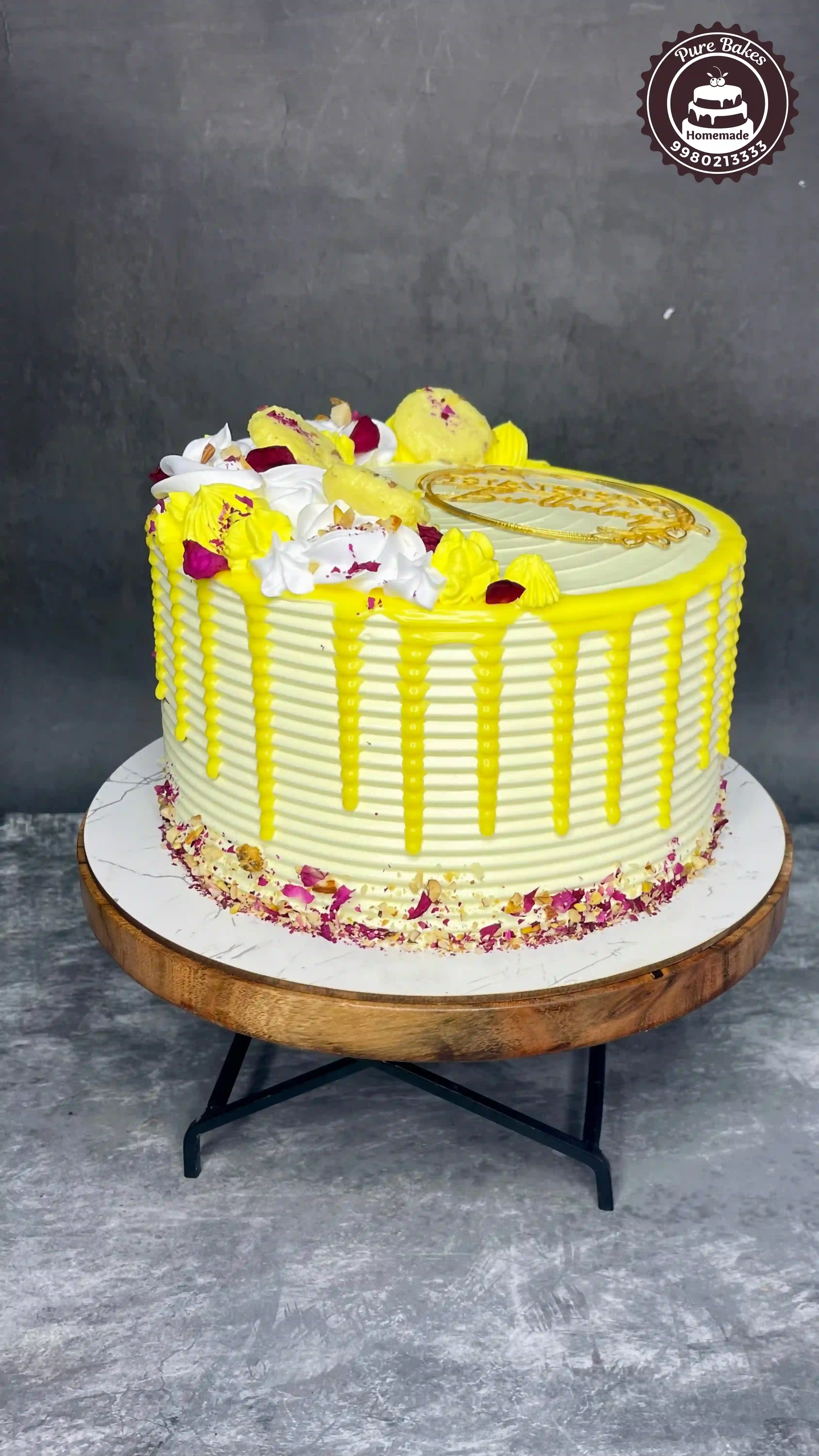 Rasmalai Birthday Cake with Cream Swirl Toppings