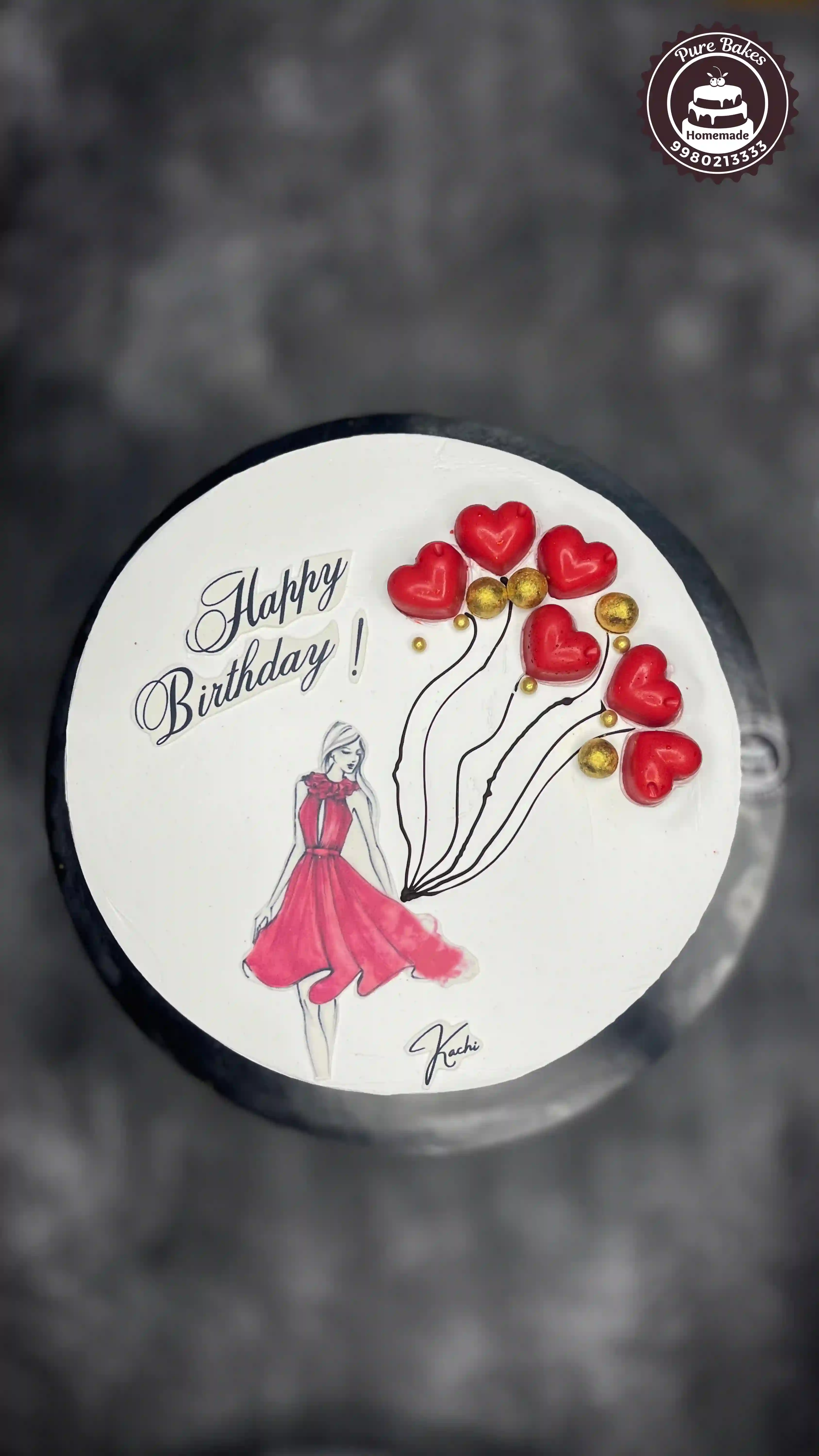Red Heart Balloon Theme Birthday Cake for Her