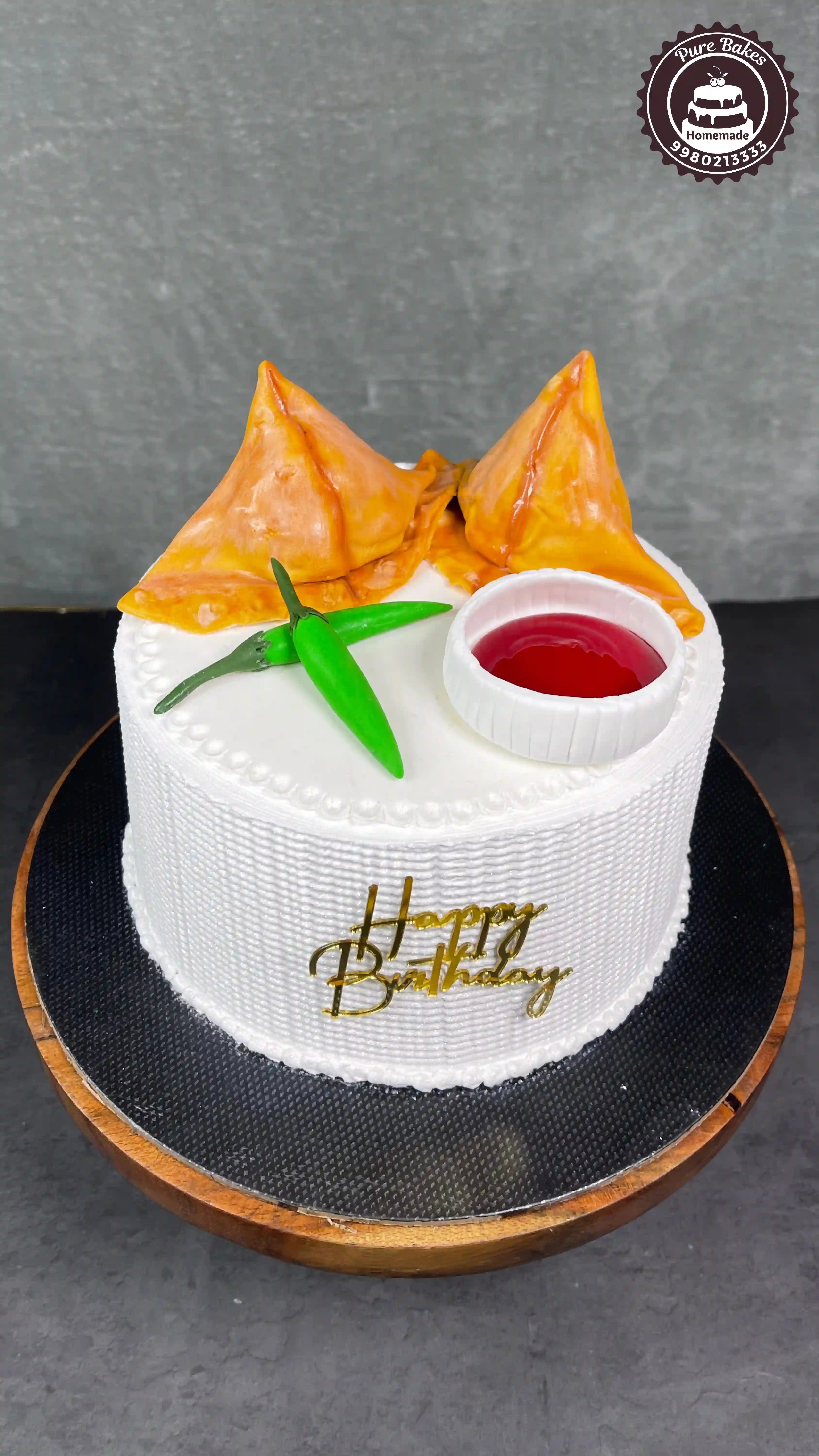 Samosa Theme Birthday Cake with Chutney Design Decoration
