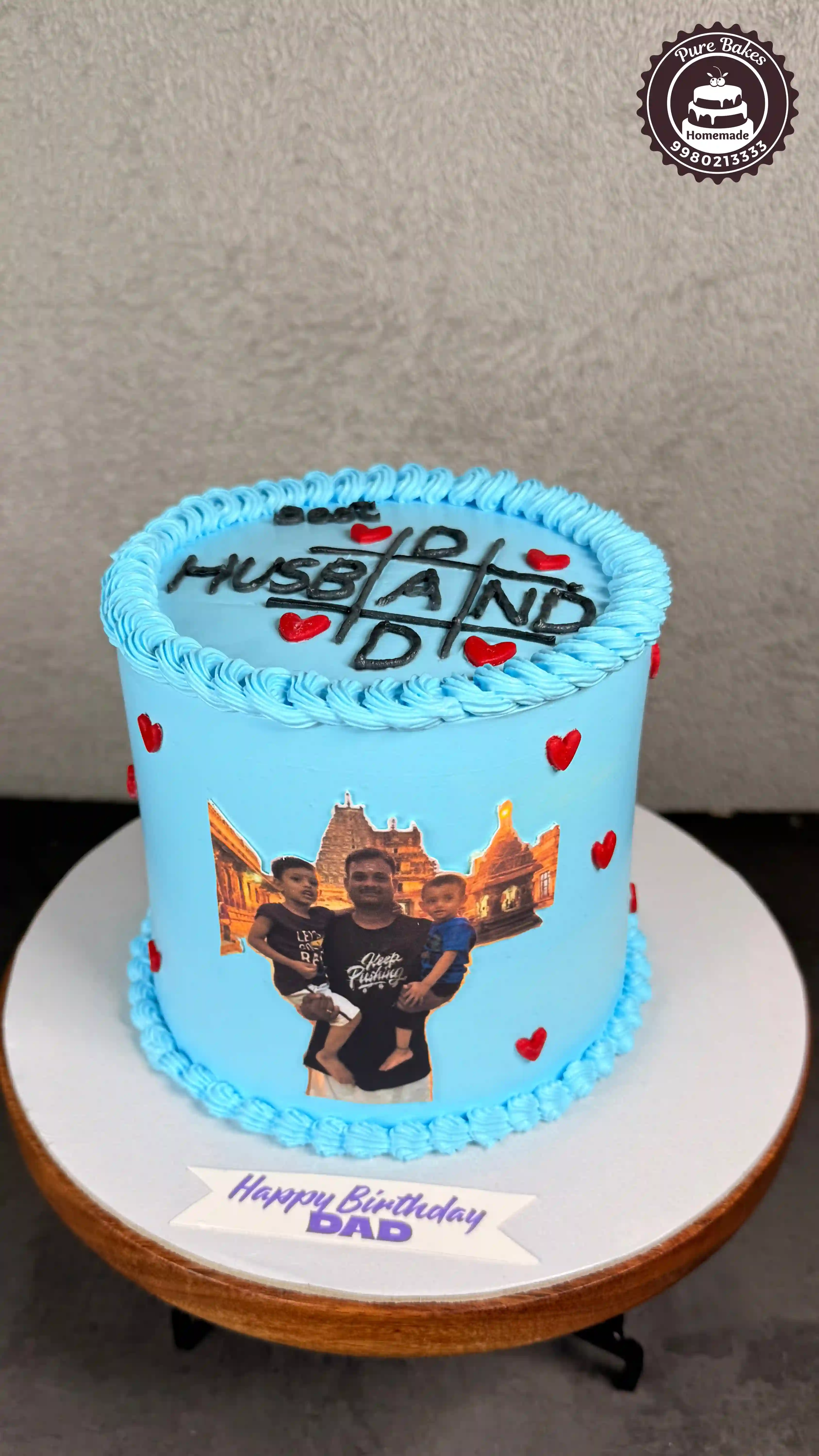 Sky Blue Photo Birthday Cake for Dad Celebration