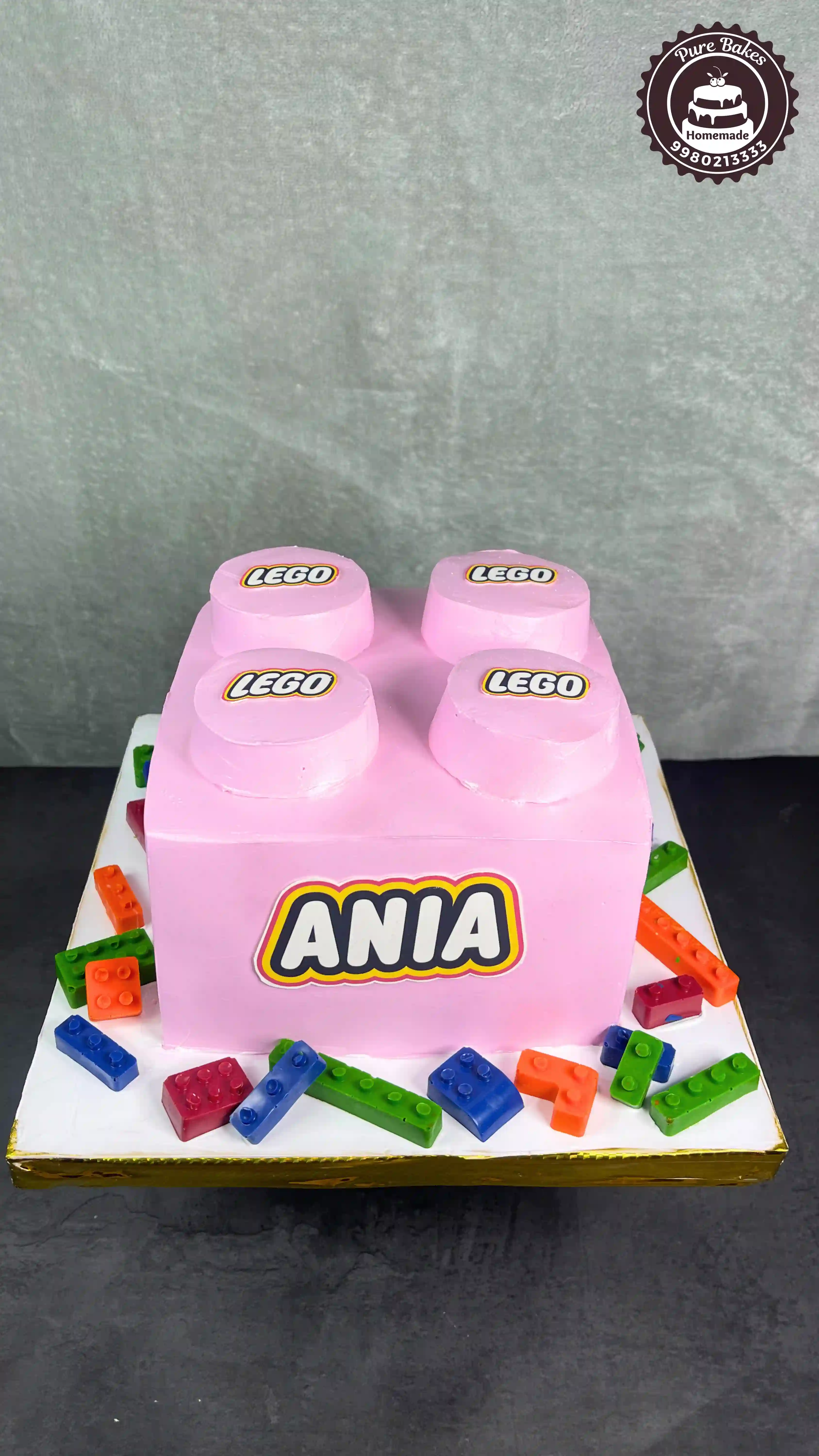 Square Lego Inspired Birthday Cake with Name Design