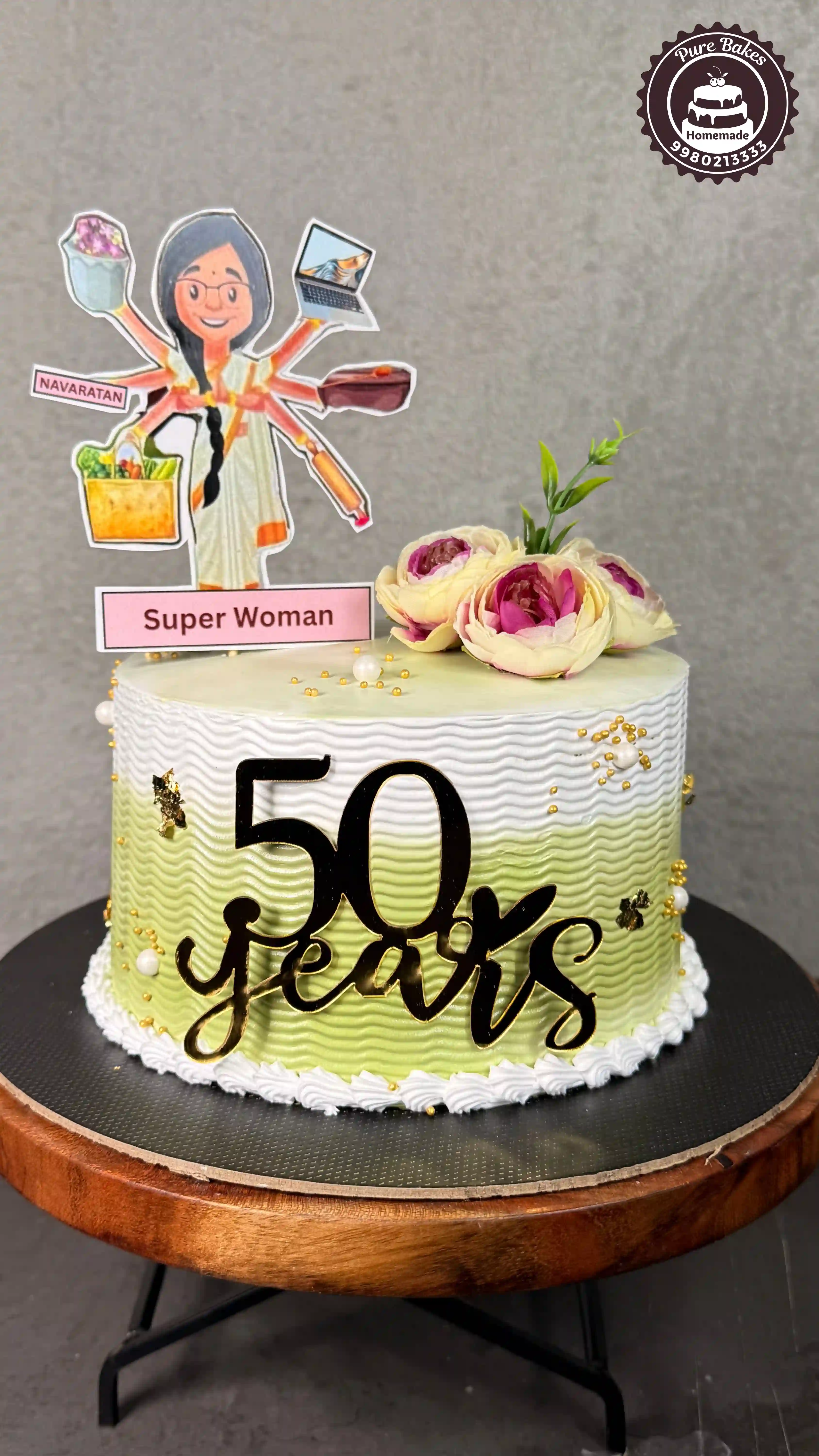 Super Woman 50th Birthday Custom Theme Cake With Topper