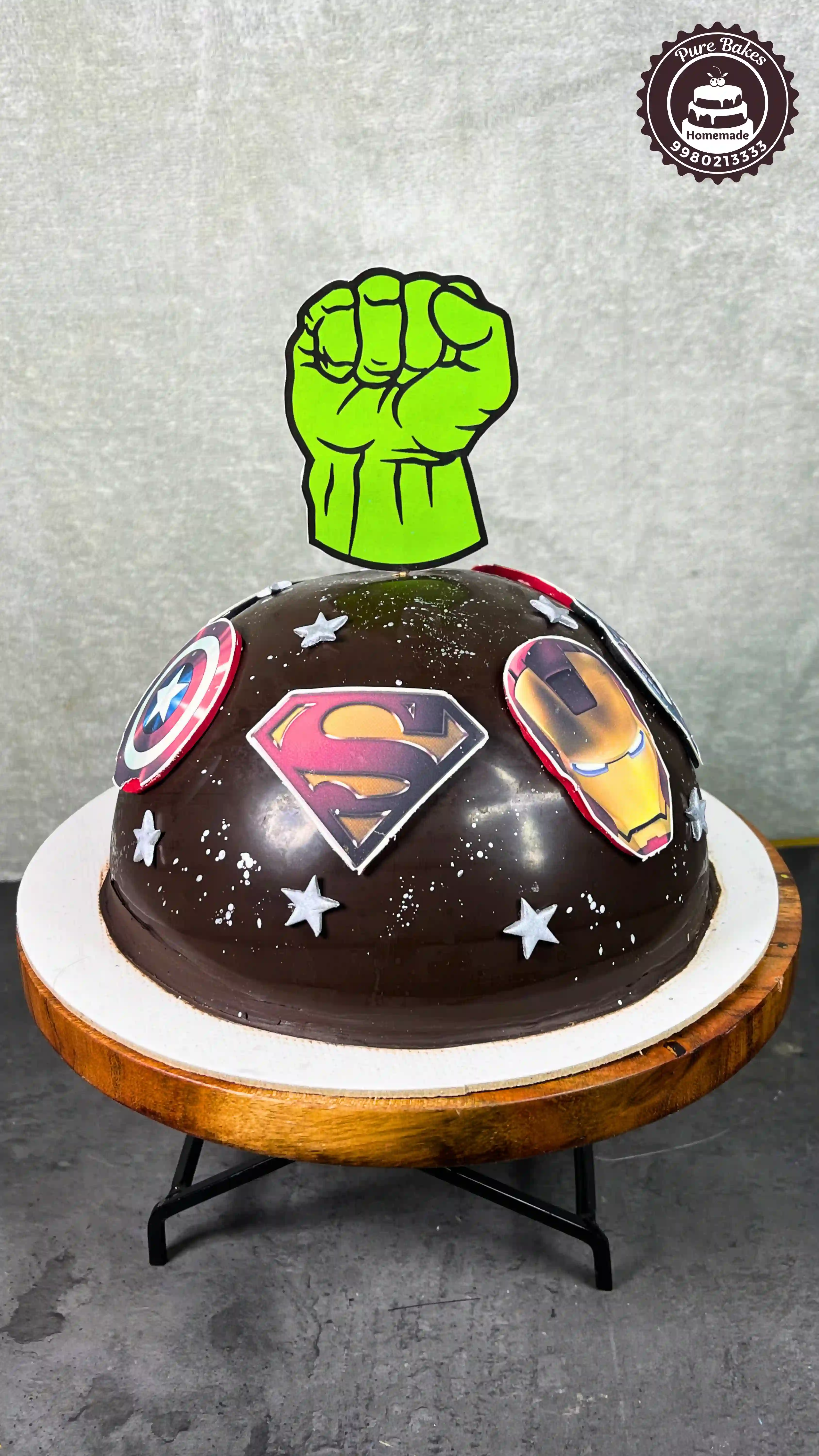 Superhero Theme Chocolate Dome Birthday Cake for Kids