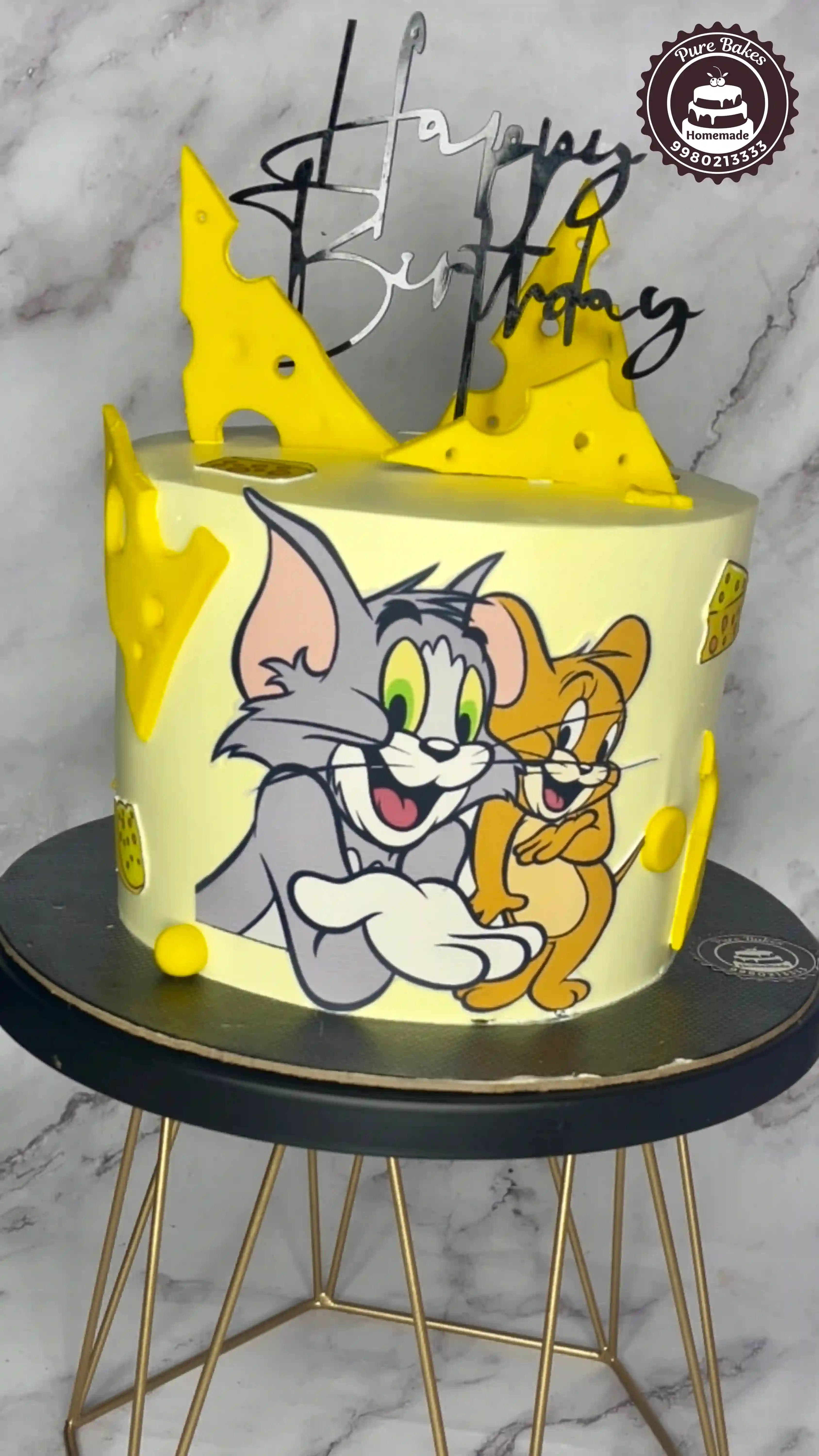 Tom and Jerry Cartoon Cheese Theme Birthday Cake with Tom and Jerry