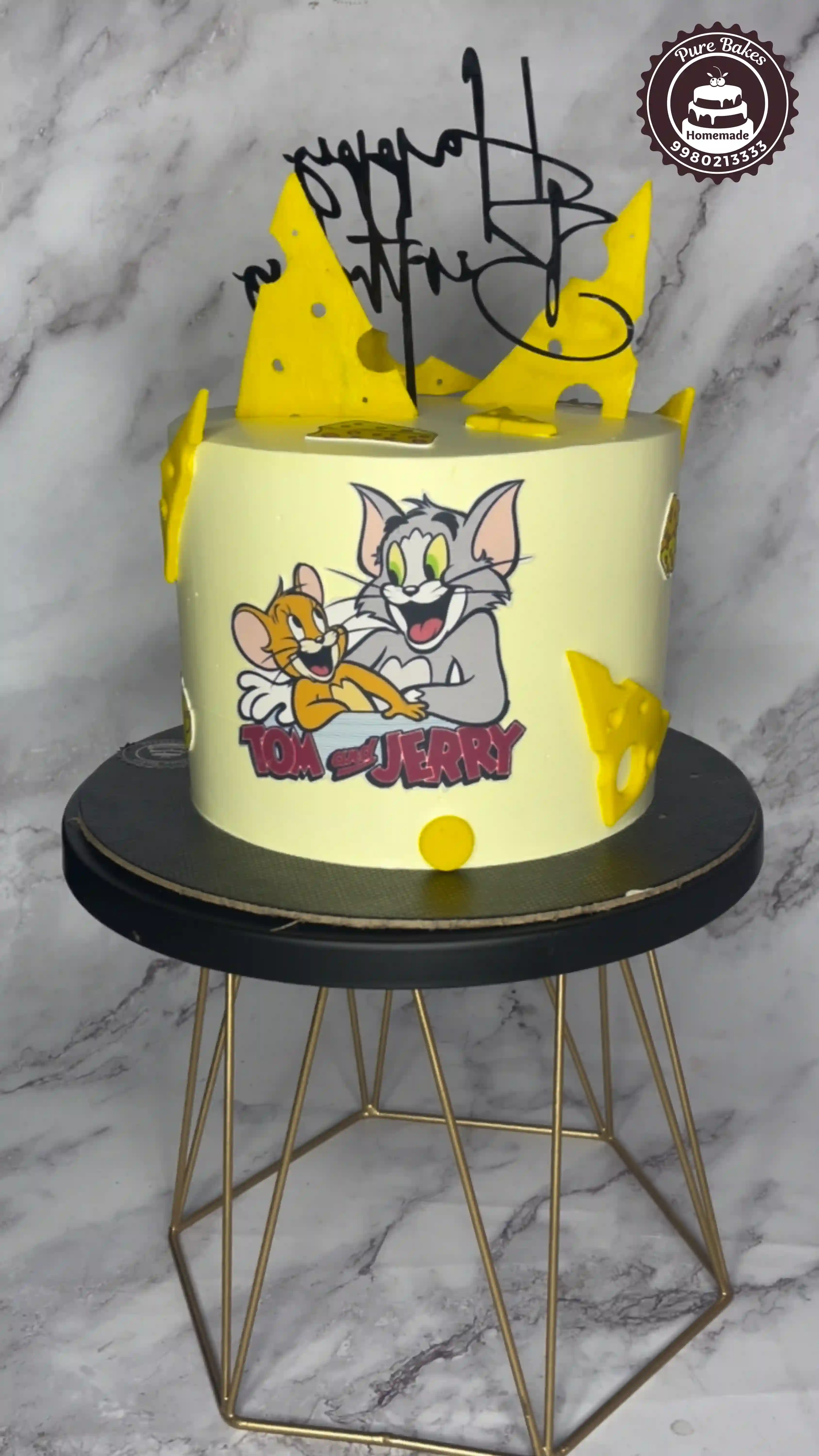 Tom and Jerry Theme Birthday Cake with Cheese Toppers