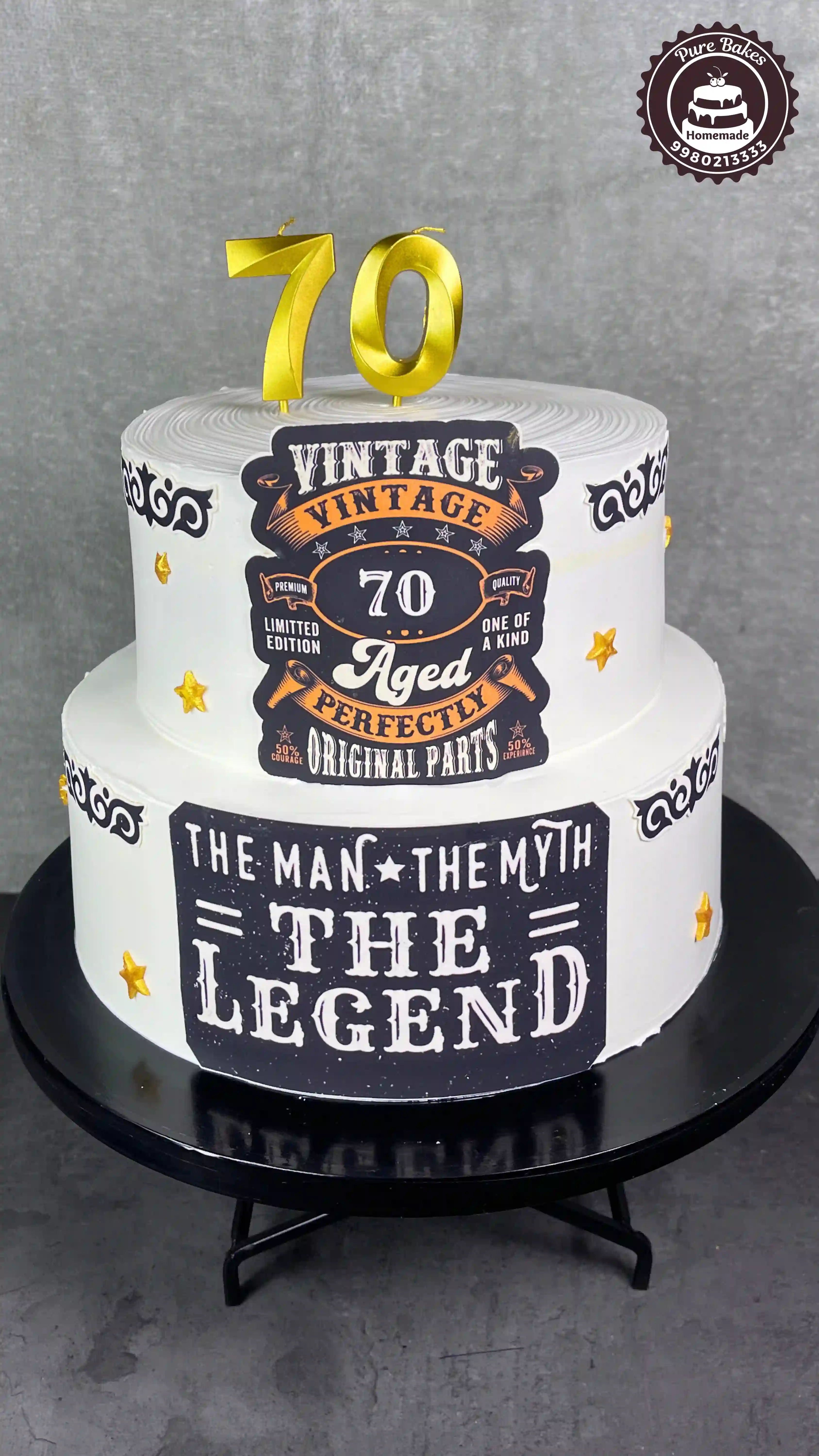 Vintage 70th Birthday Cake with Classic Party Theme