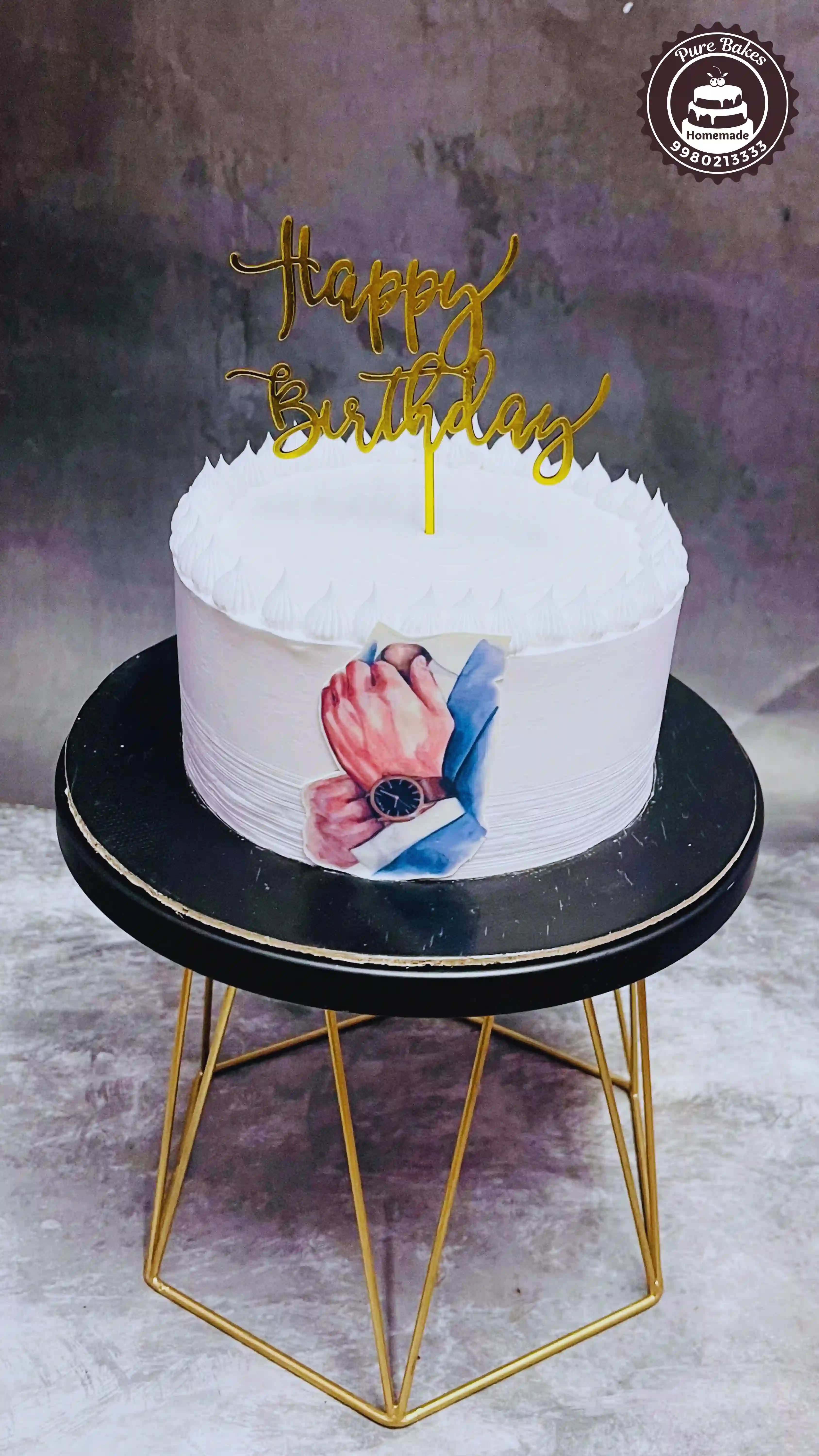 White Birthday Cake with Stylish Watch Theme Design