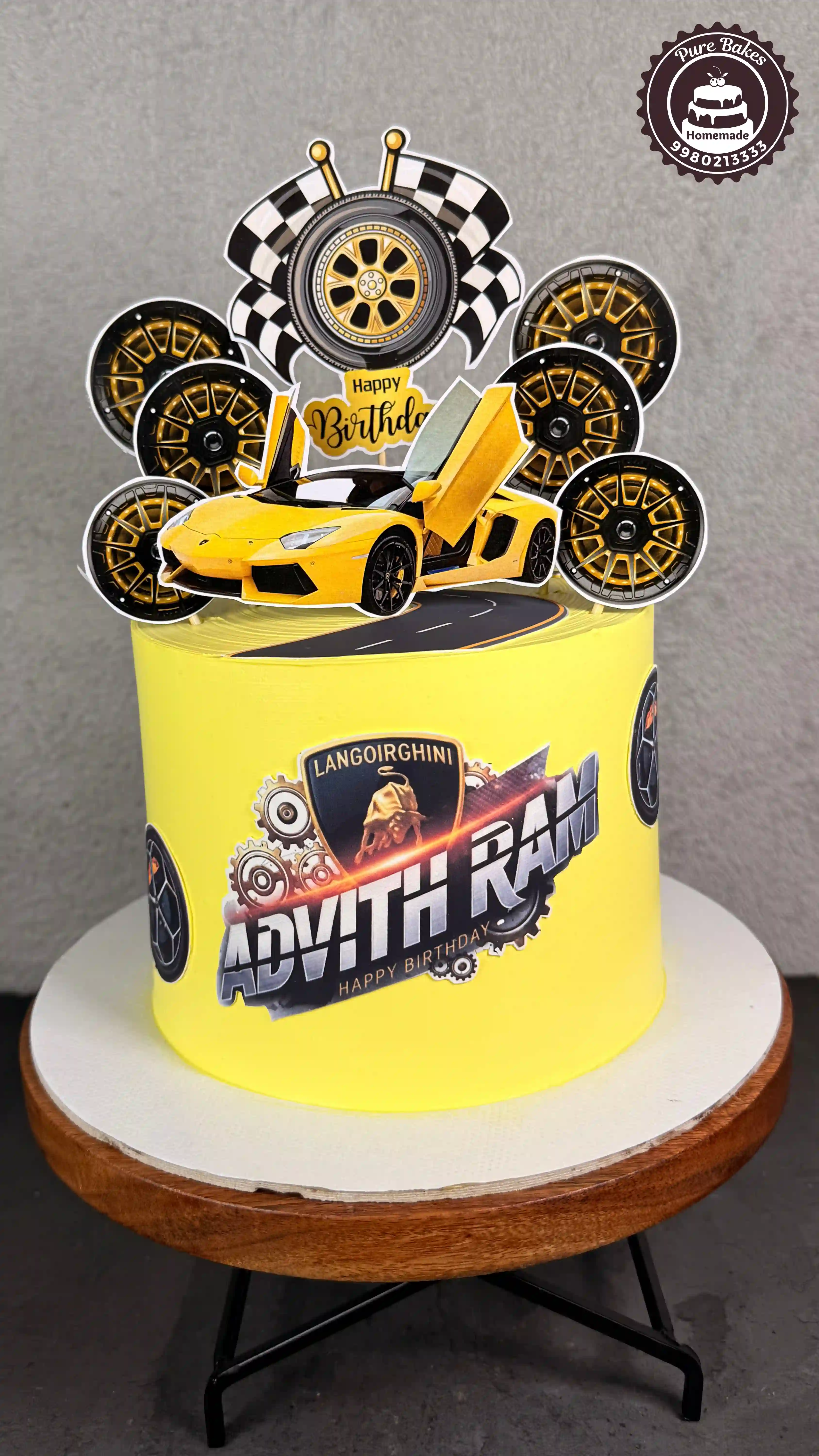 Yellow Sports Car Theme Birthday Cake for Boys Celebration