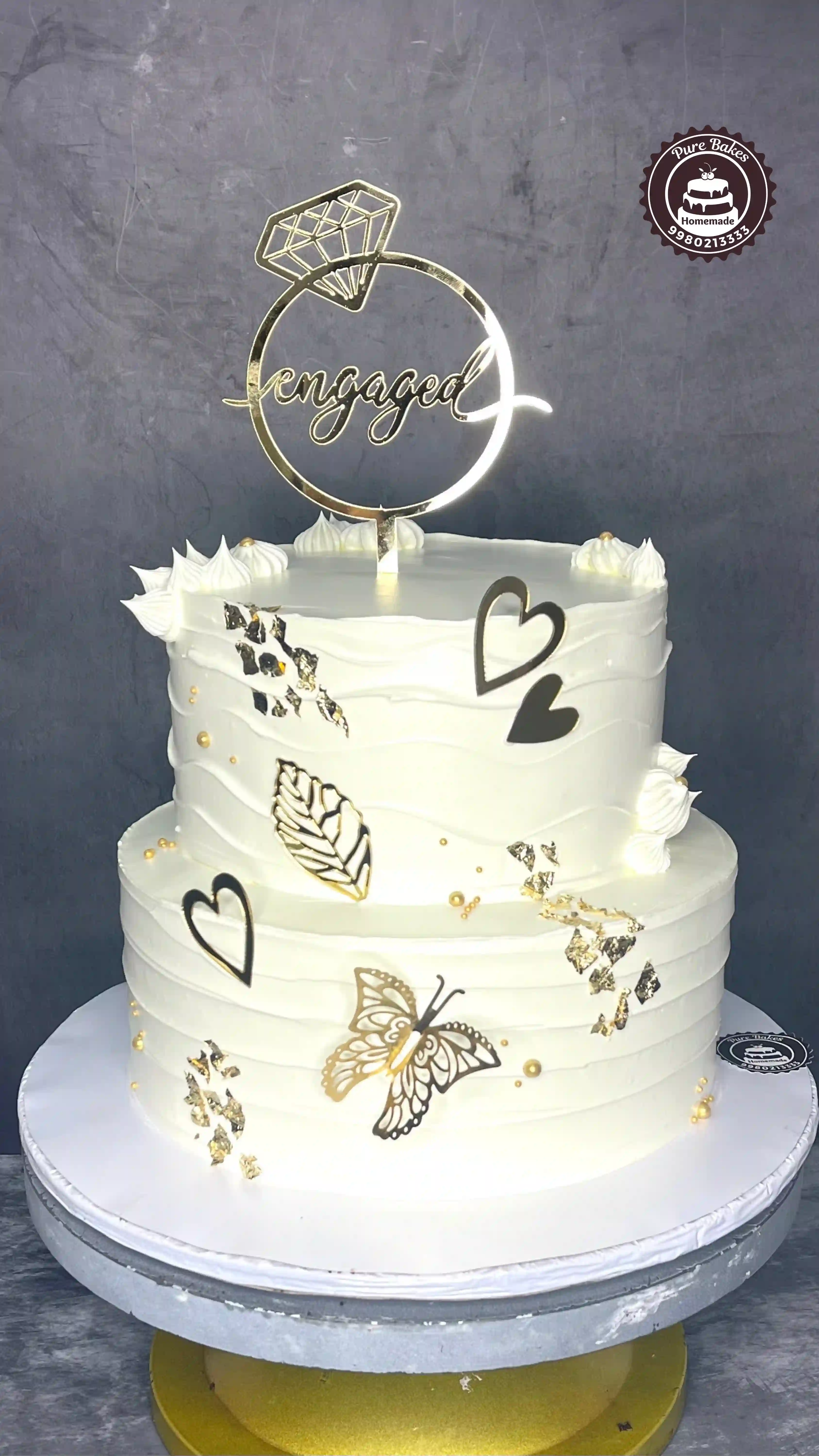 Gold Butterfly Engagement Cake Design