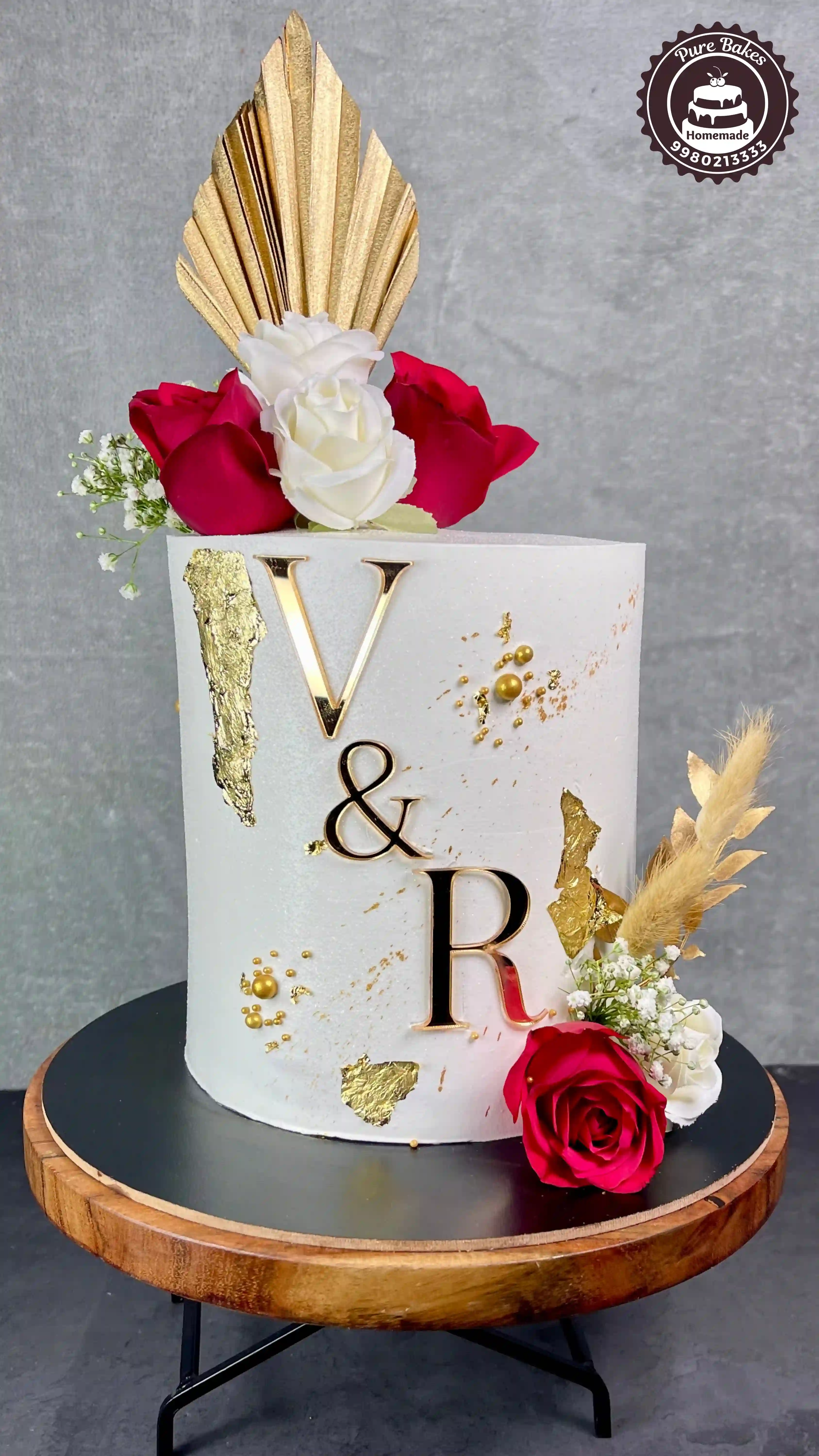 White Rose Initials Cake