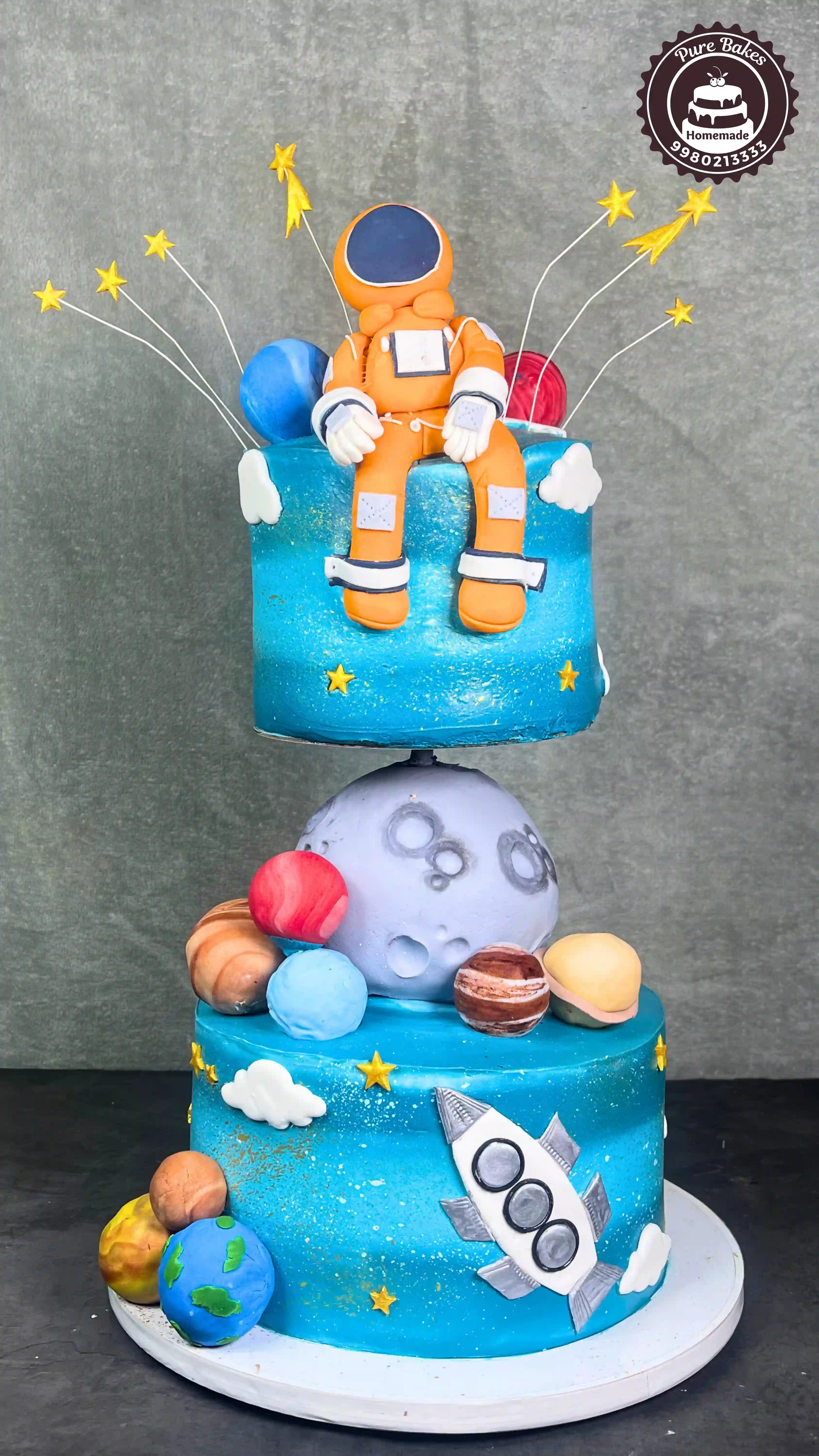 Astronaut Space Theme Two Tier First Birthday Cake Cake Design
