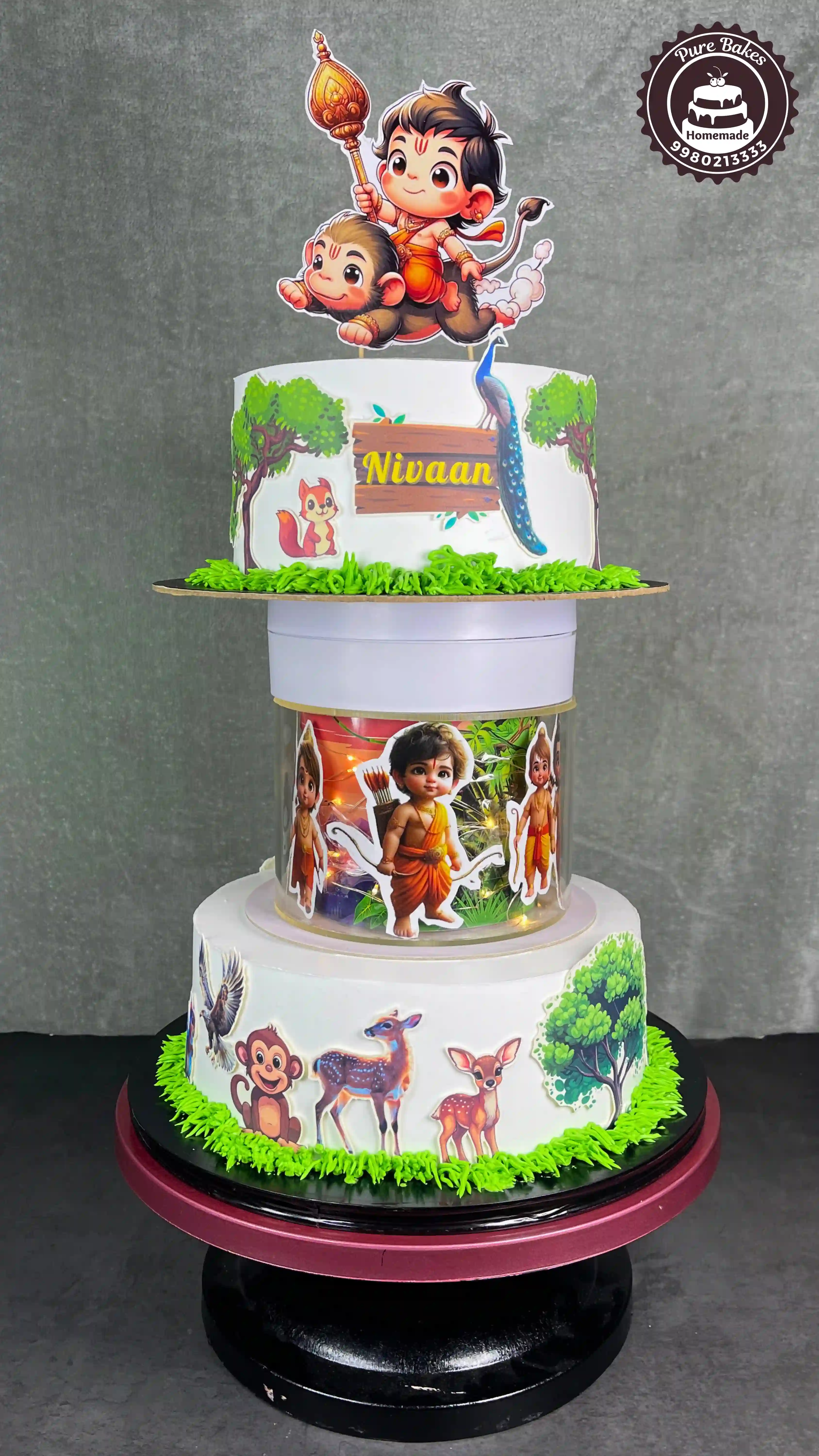Jungle Theme and Indian Mythology Themed Birthday Cake With Forest Animals