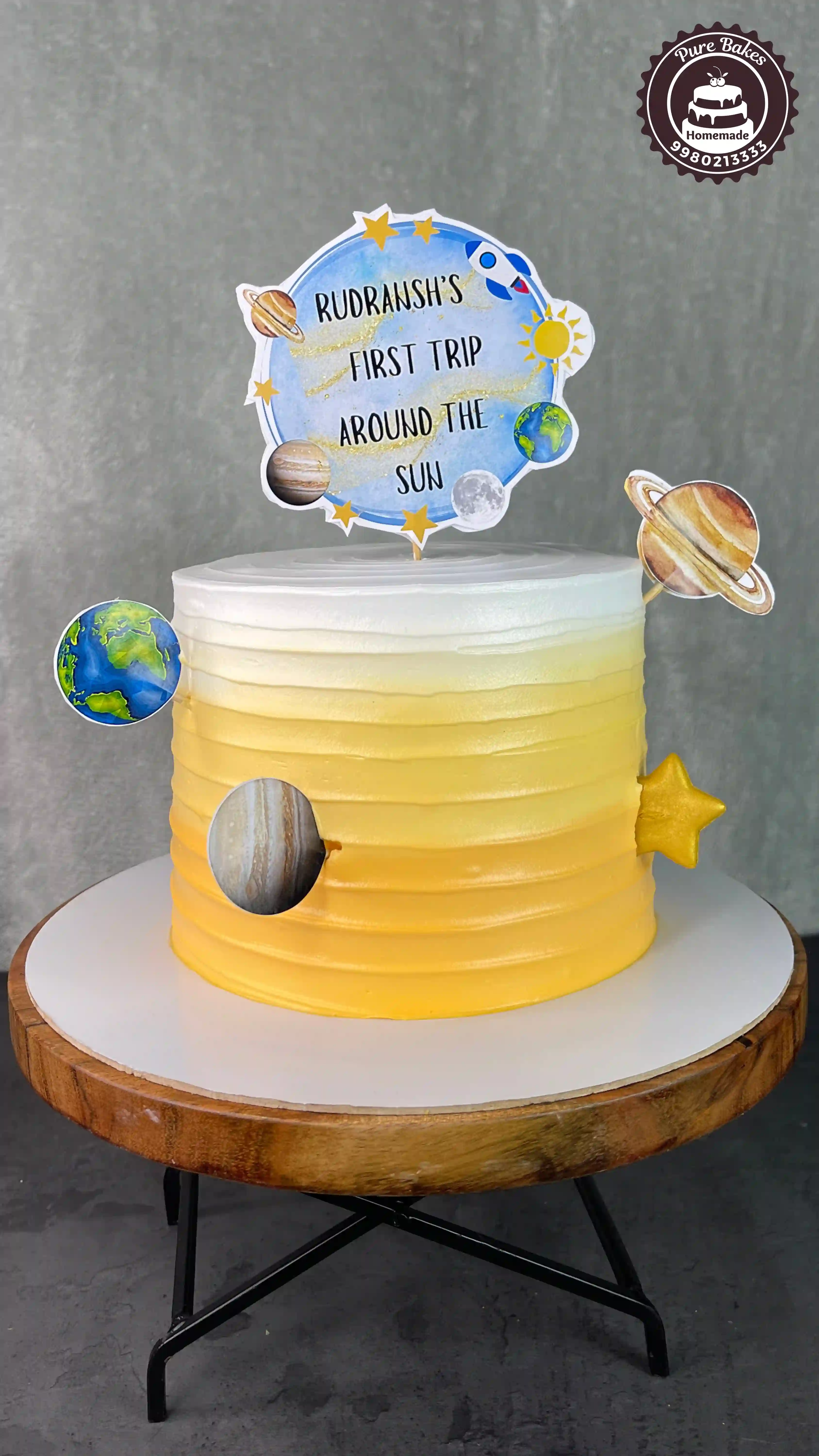 Space Adventure First Birthday Cake with Solar System Theme