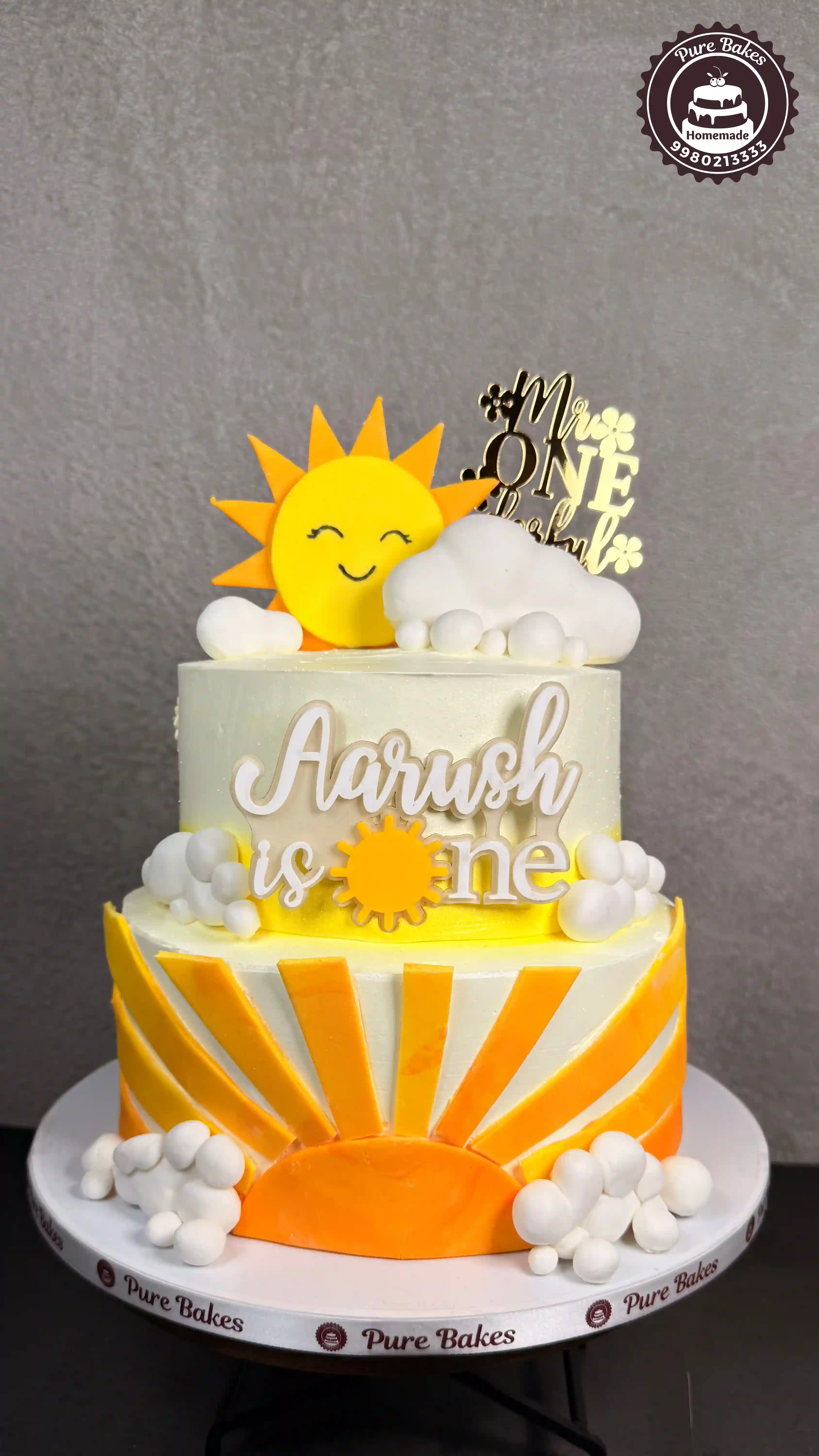 Sunshine Theme One Year Birthday Cake for Baby