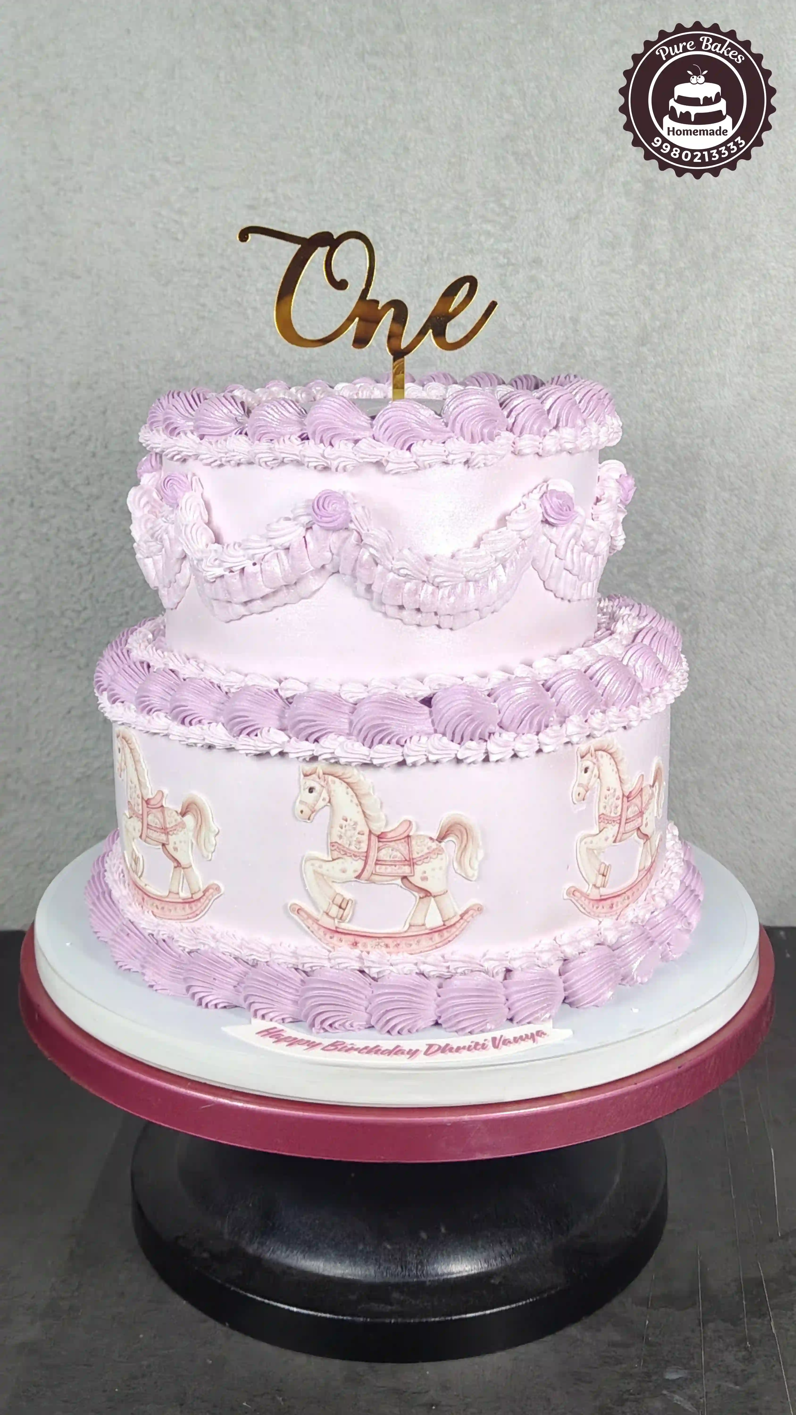 Pastel Carousel Theme First Birthday Celebration Cake Design