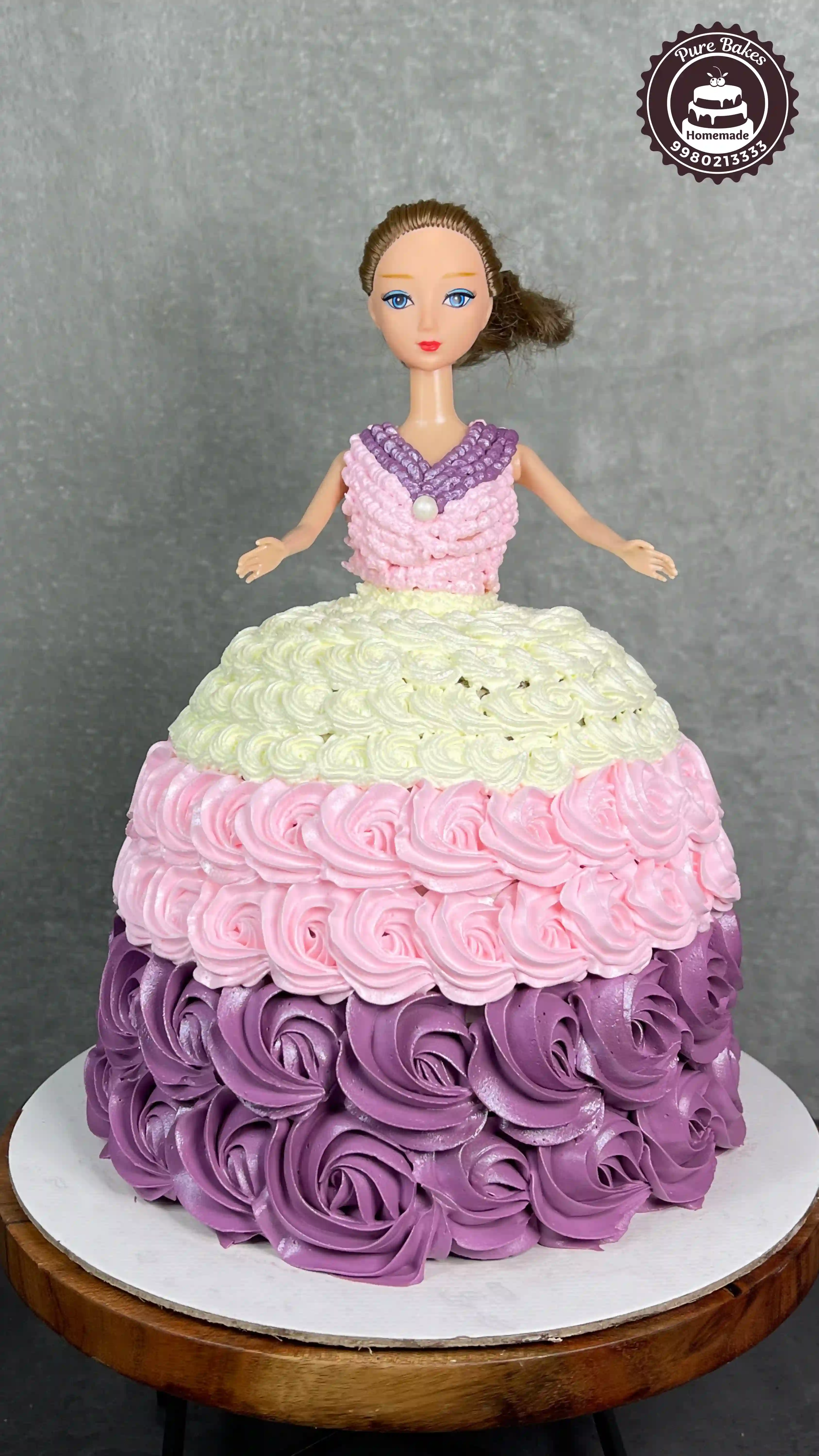 Pink Purple Doll First Birthday Cake With Rosette Buttercream Design